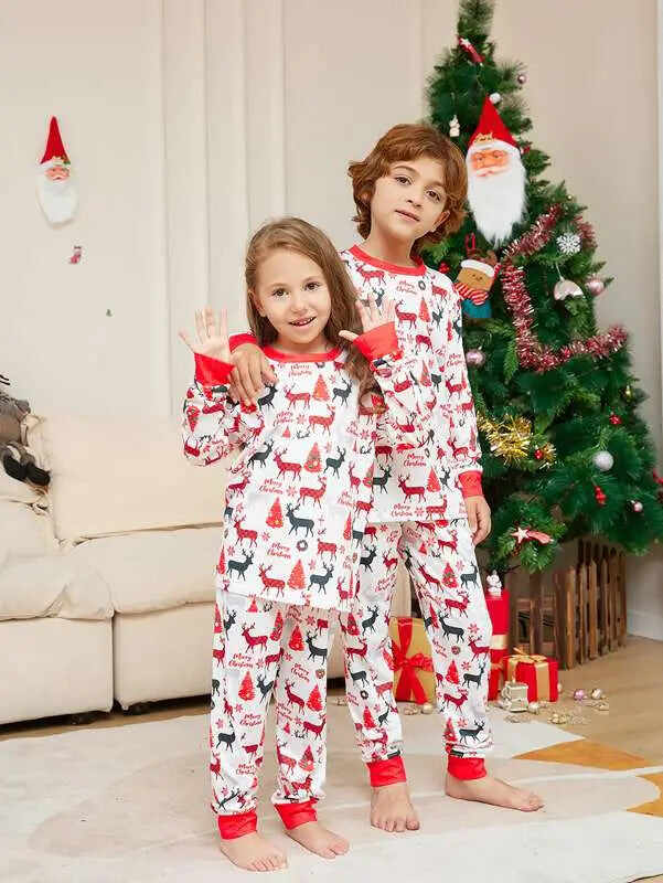 Printed Reindeer Pjs Christmas Matching Family Pajamas Sets