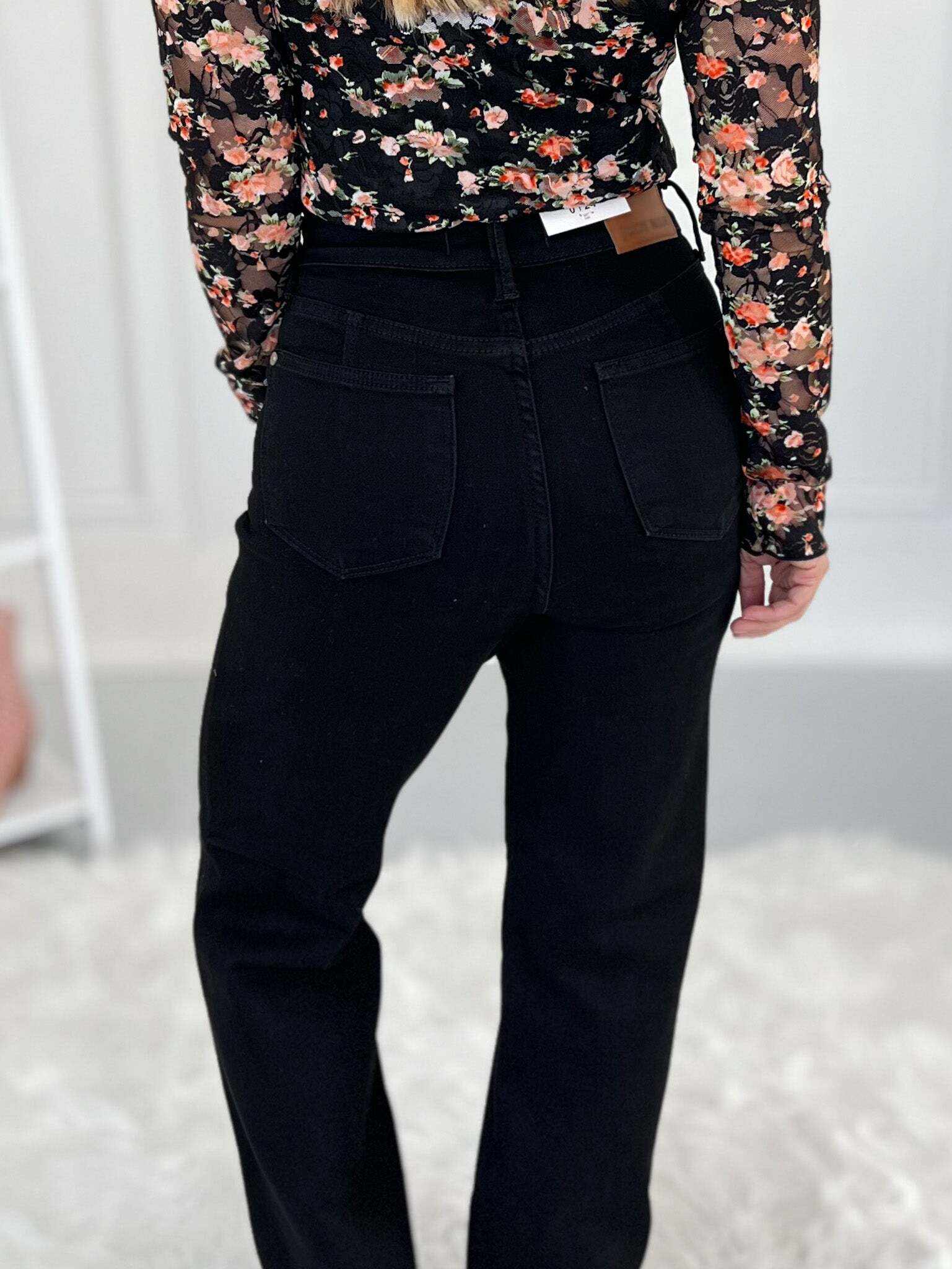 Make It Look Easy - Christmas Tummy Control Black Straight Jeans- Final Sale