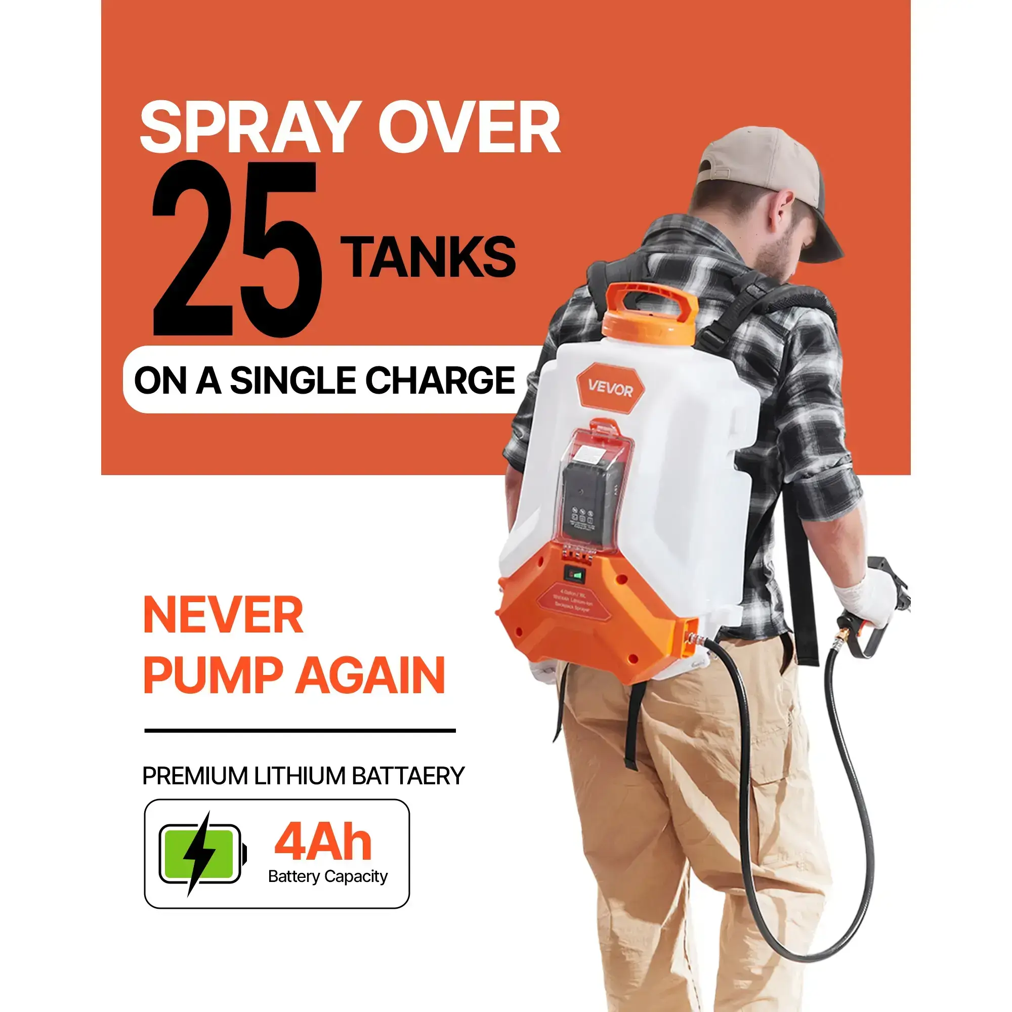 Battery Powered Backpack Sprayer,4 Gallons Electric Backpack Sprayer2 Wands & 8 NozzlesAdjustable 0-90 PSI4H RuntimePortable Yard Garden Lawn Sprayers for Weeding Spraying Cleaning