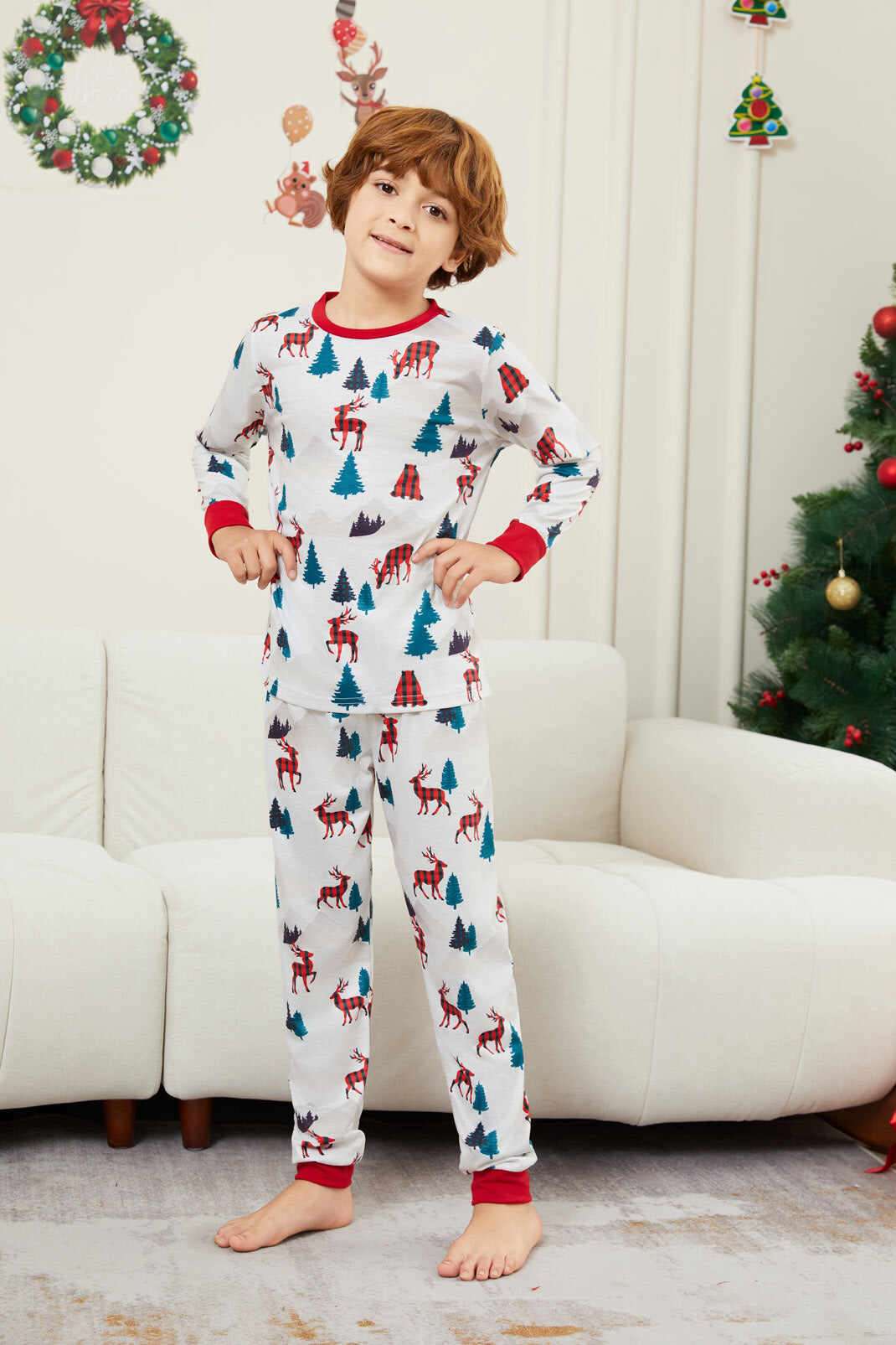Christmas White Printed Family Matching Christmas Pajamas Sets