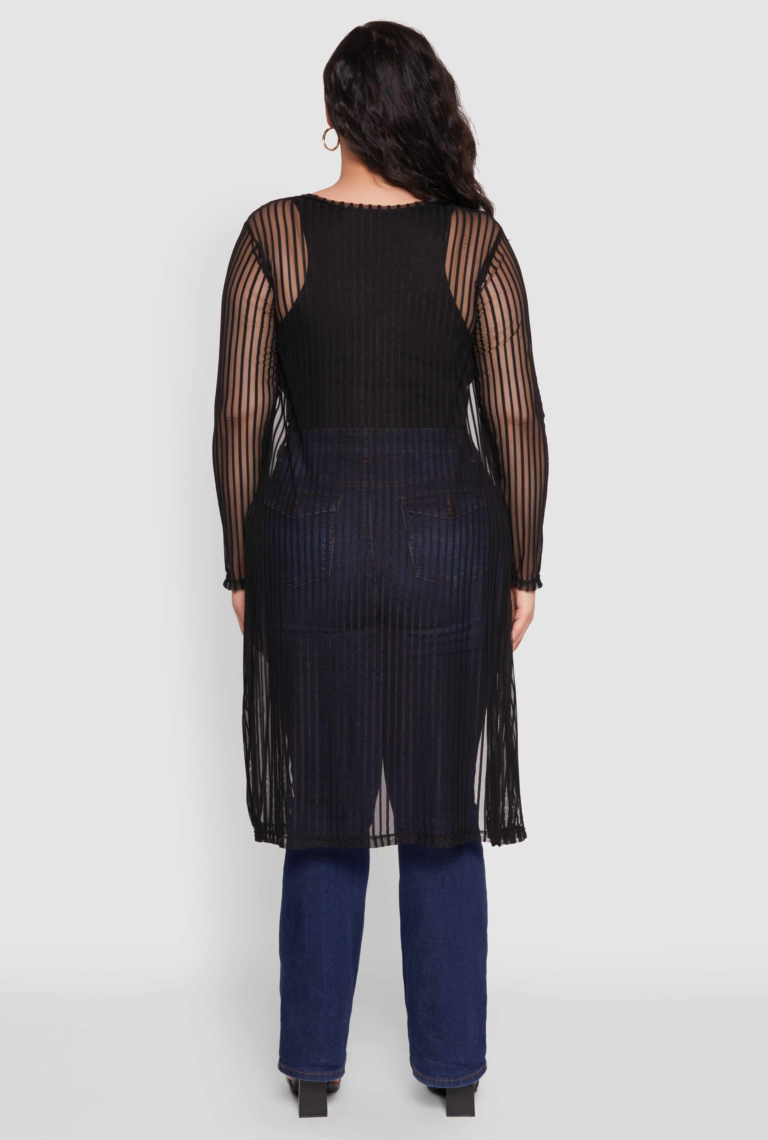 Plus Size Shadow Stripe Mesh Duster