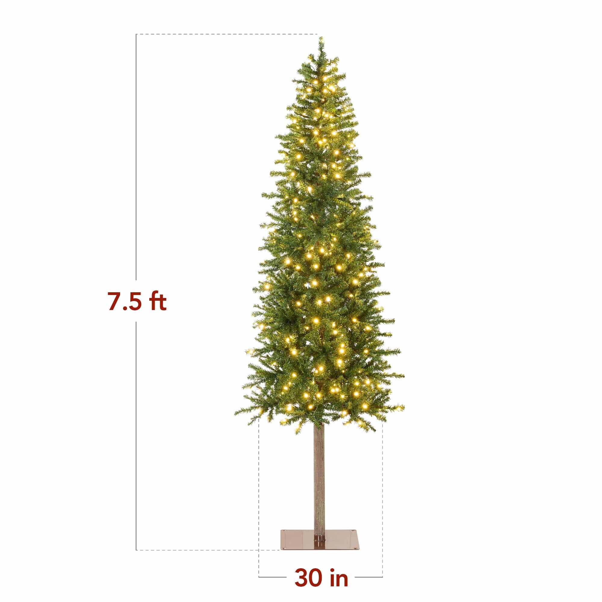 Pre-Lit Artificial Alpine Slim Pencil Christmas Tree w/ LED Lights, Stand