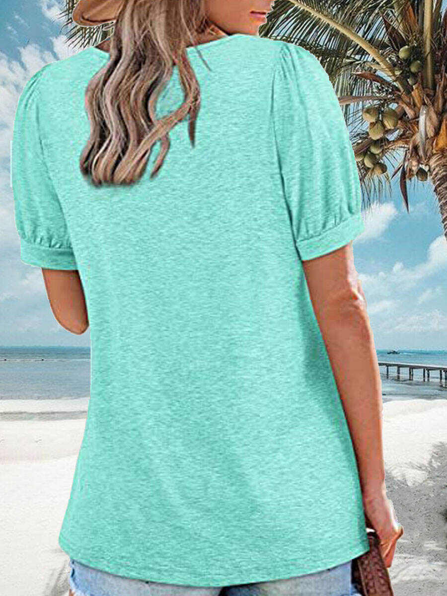 Square Neck Casual Loose Solid Color Short Sleeve T-Shirt