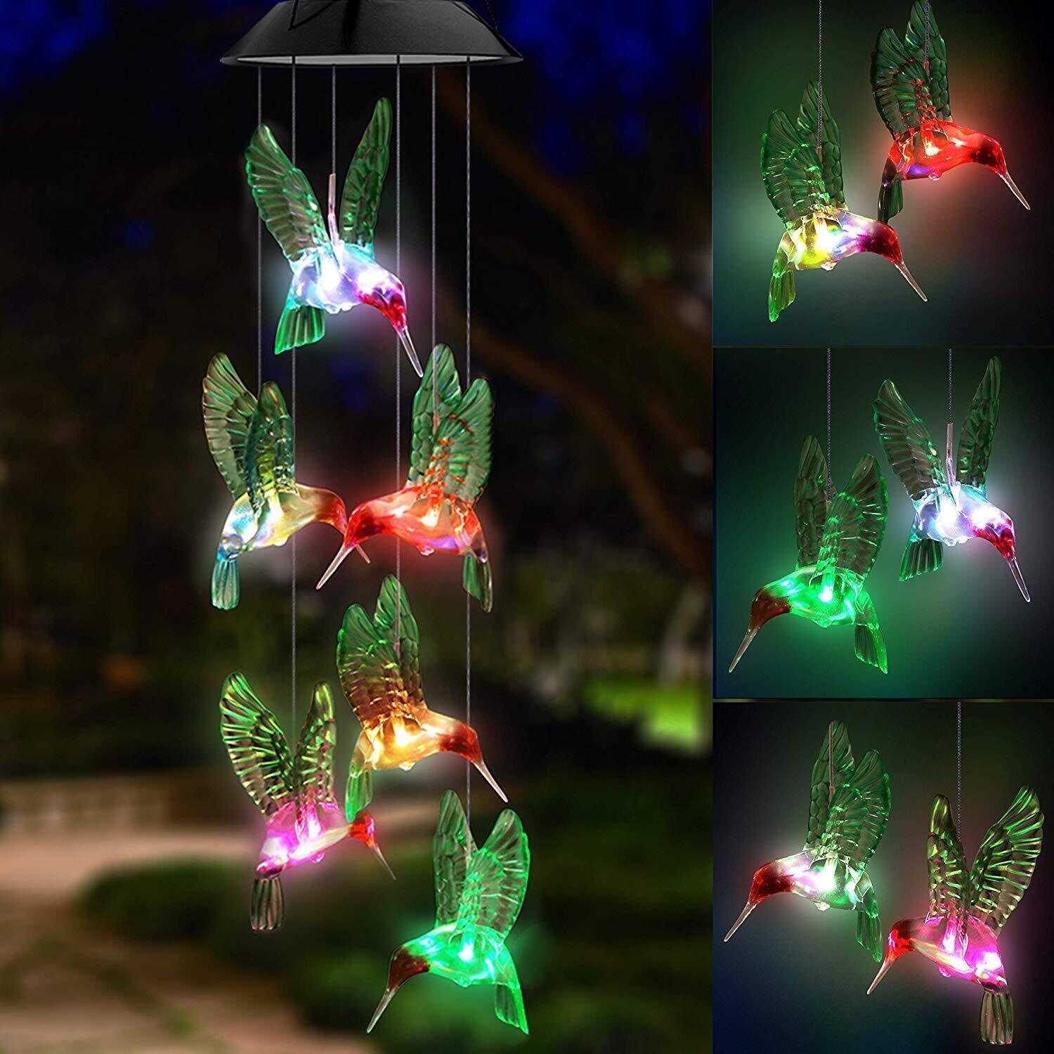 Color-Changing Solar LED Waterproof Hummingbird Wind Chimes