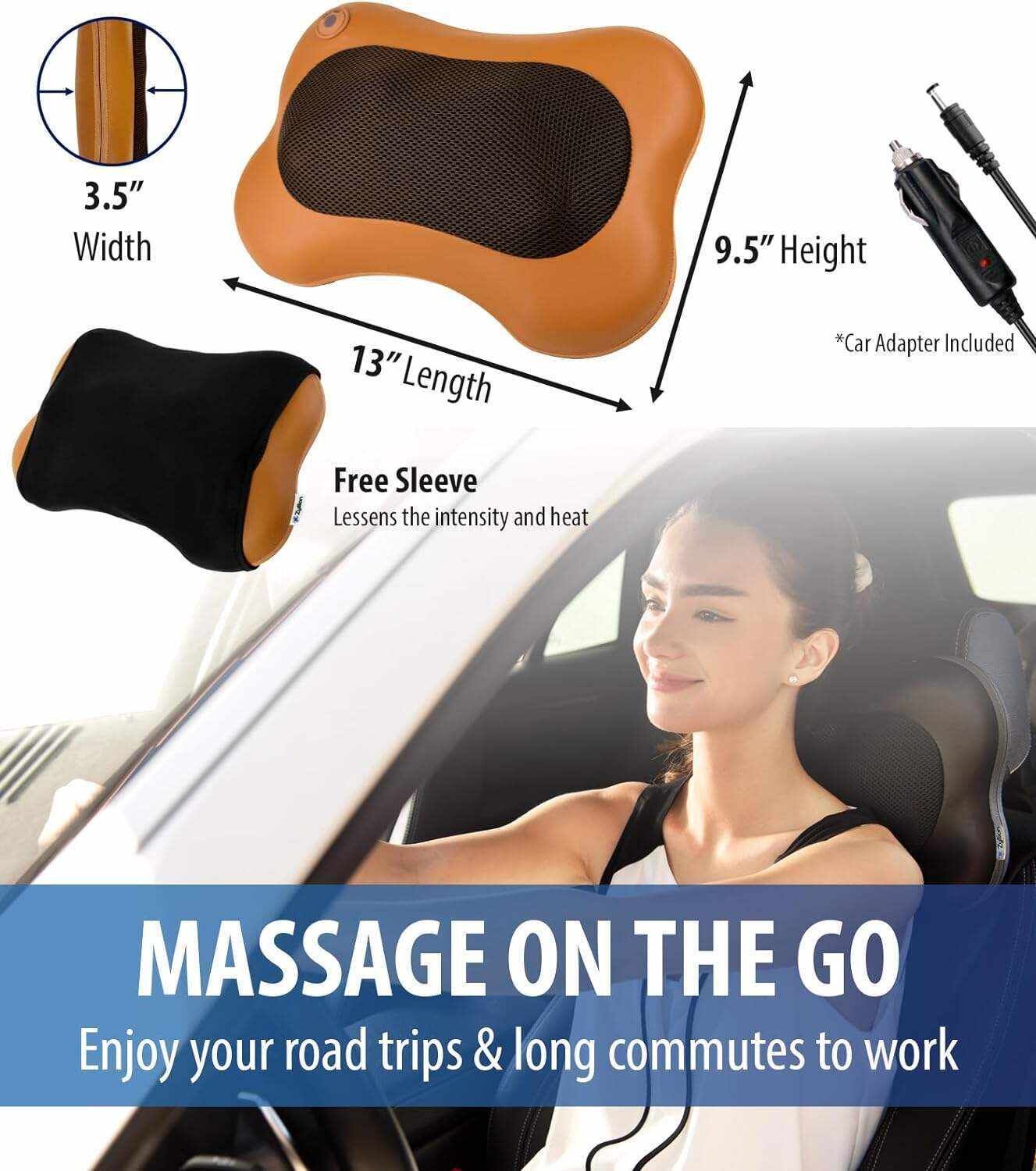 Zyllion Back and Neck Massager with Heat - 3D Deep Tissue Shiatsu Massage Pillow for Chair, Car and Muscle Pain on Whole Body: Shoulders, Calf, Foot, Legs, Arms (NOT Cordless) - Black (ZMA-13-BK)