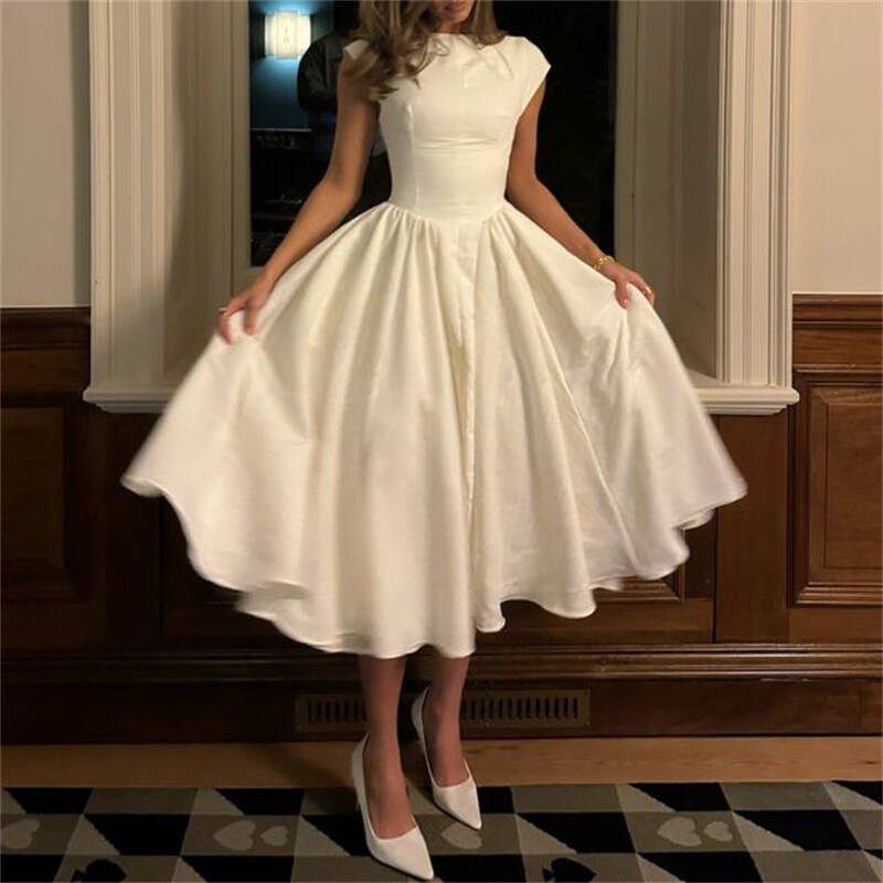 Classy Wide Skirted White Graduation Dress