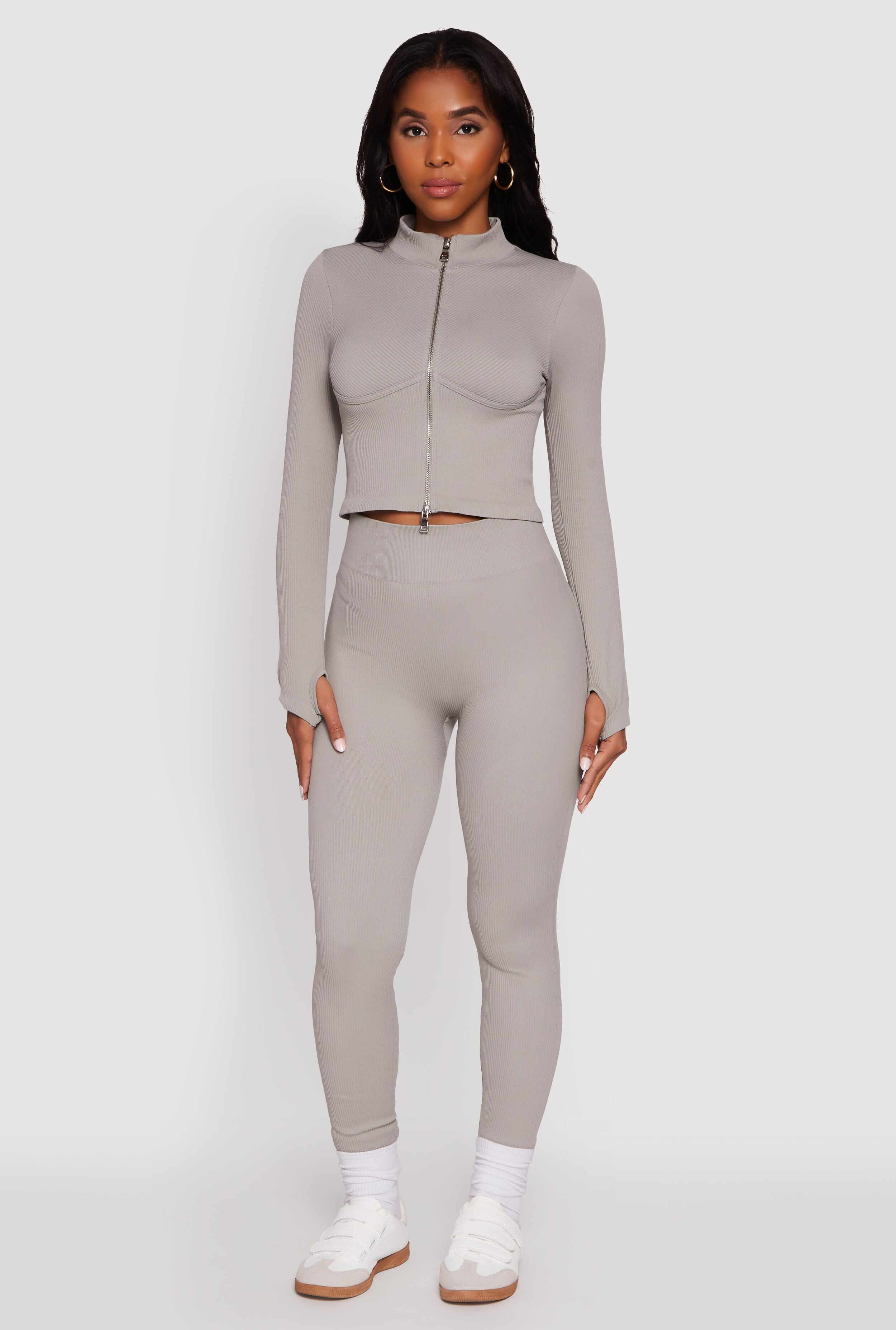 Seamless Ribbed Bustier Detail Cropped Track Jacket