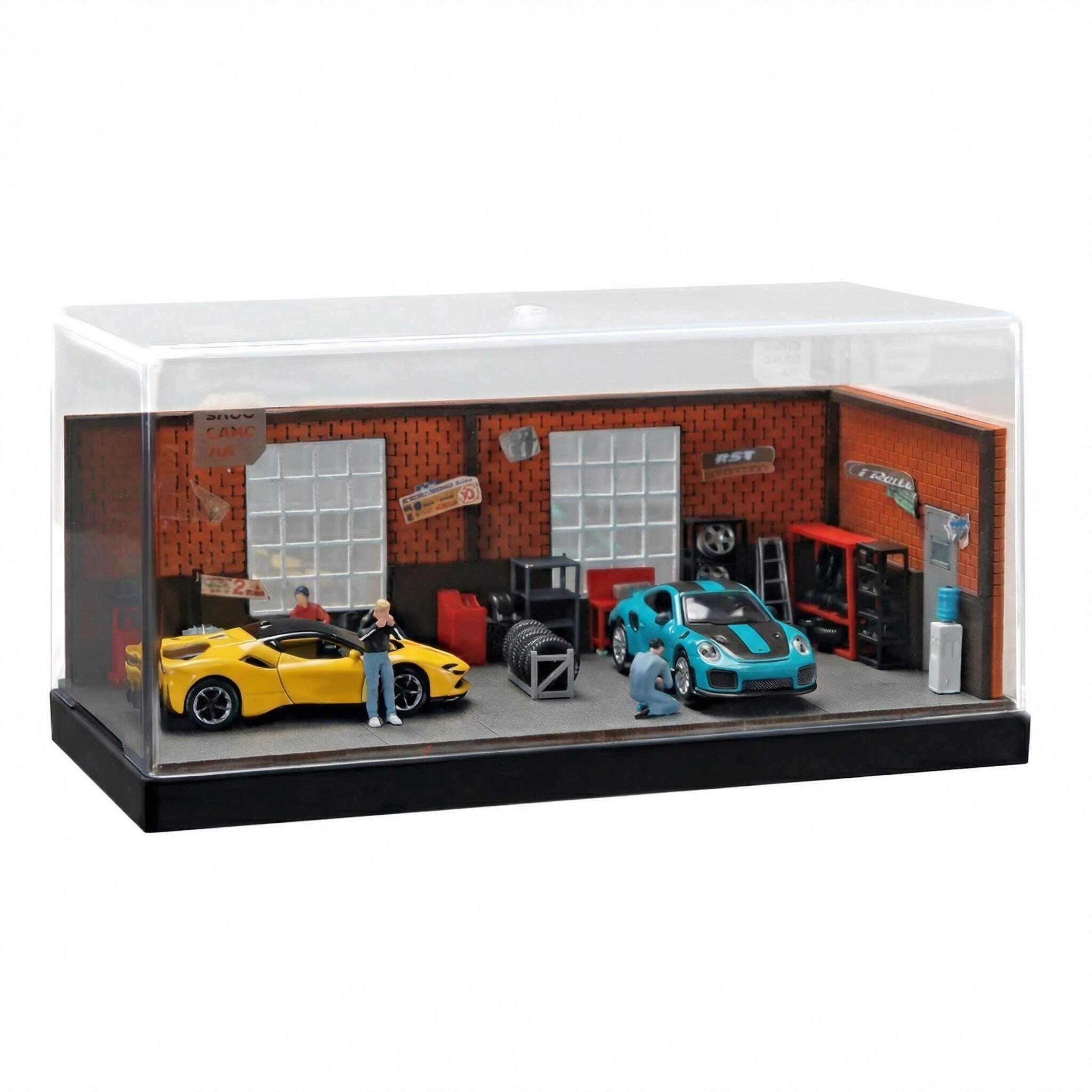 1:64 Scale Garage Diorama Display Case – Premium Acrylic Dustproof Showcase for Diecast Cars