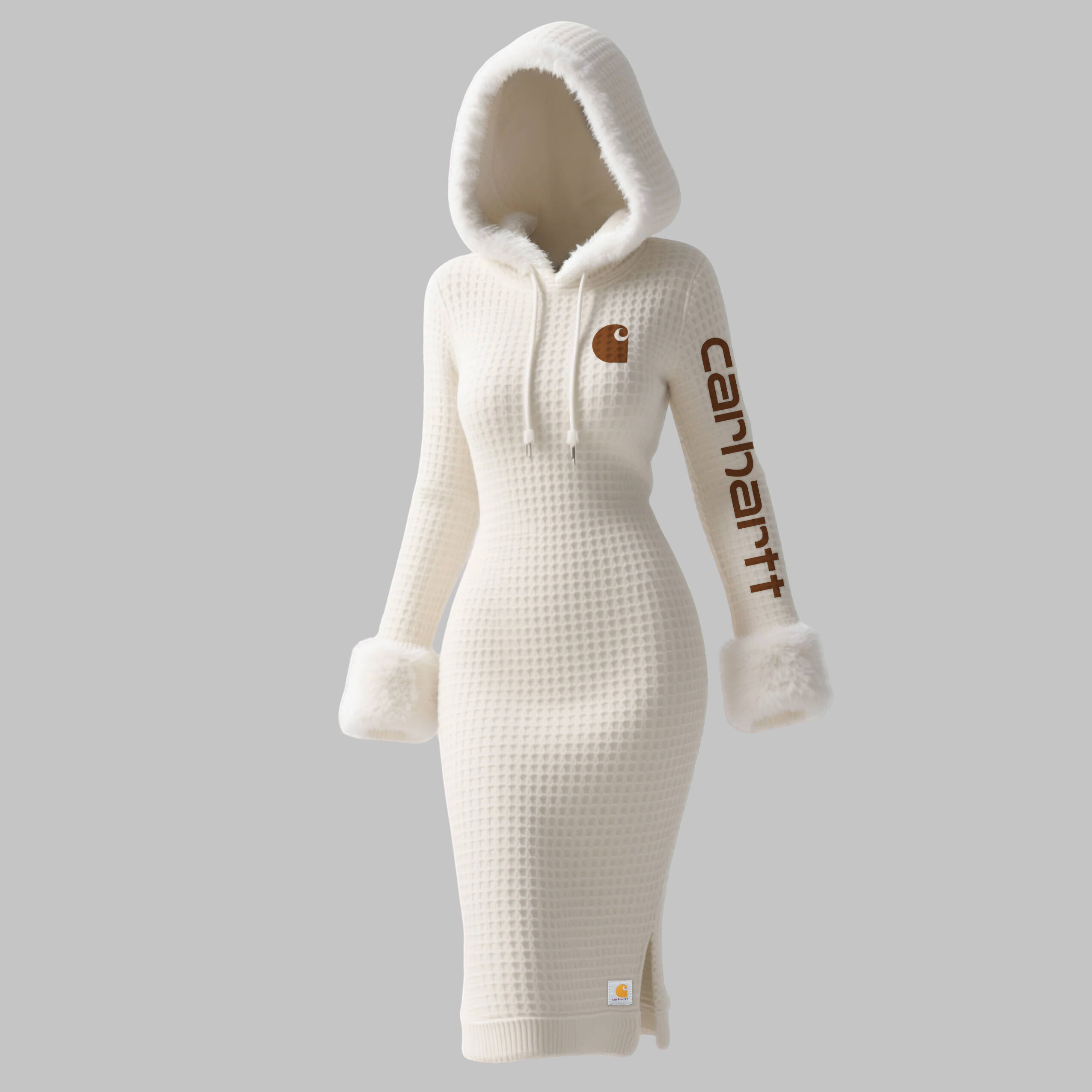Women's Retro Waffle Collar Hooded Midi Dress