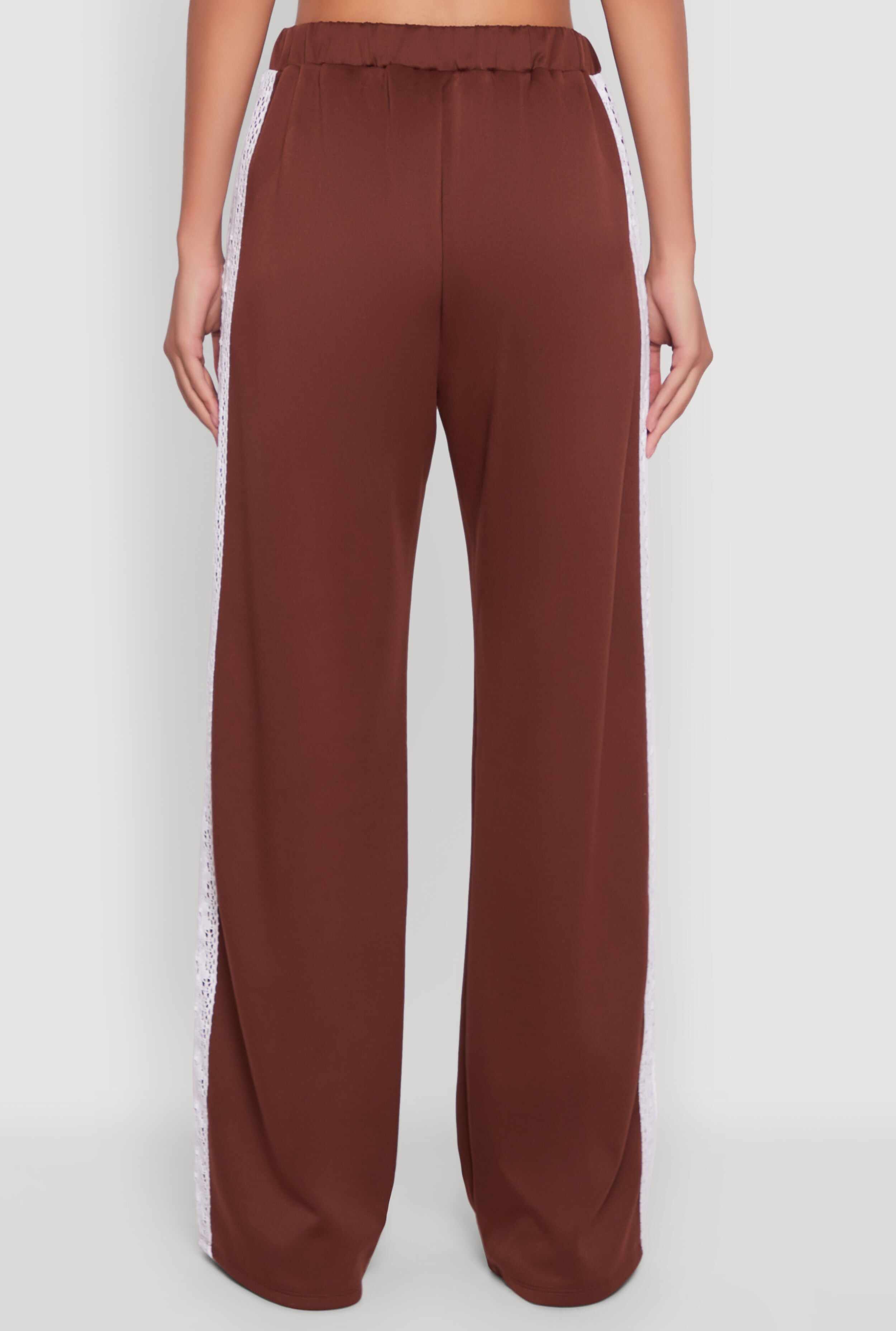 Crochet Side Stripe Wide Leg Track Pants