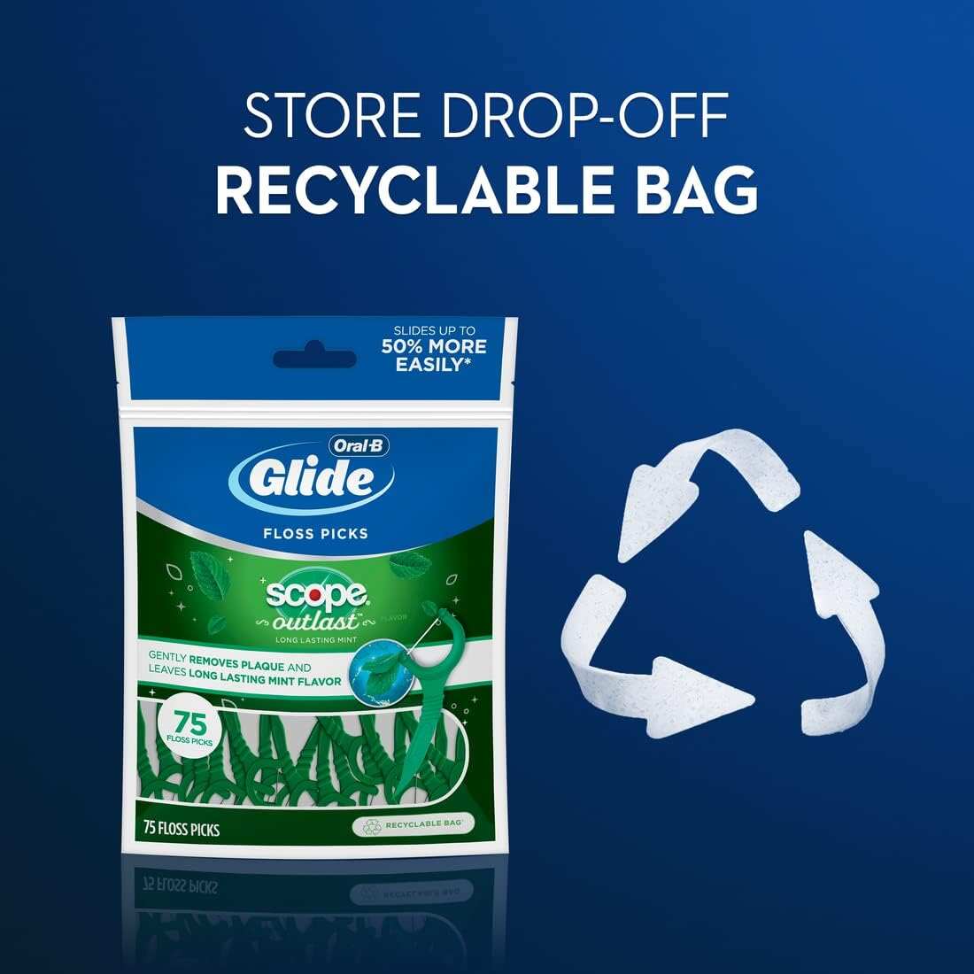 Oral-B Complete Glide Floss Picks, Scope Outlast, 75-ct