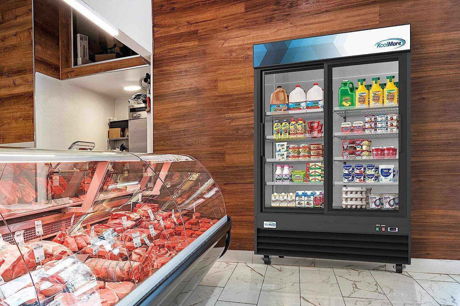 KoolMore Commercial One Glass Door Display Upright Beverage Refrigerator Cooler Merchandiser - 12 Cu. Ft [Black] (MDR-1GD-12C)