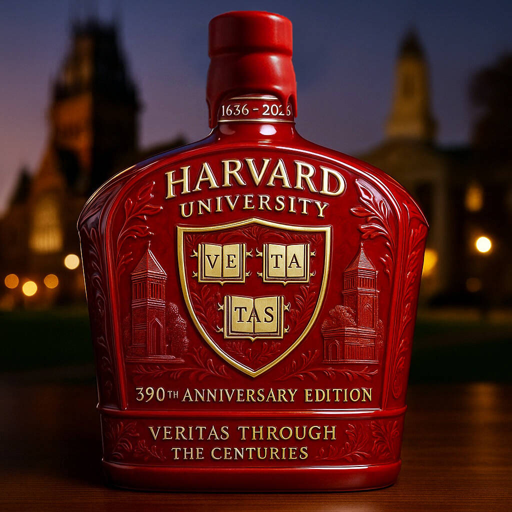 HARVARD The Crimson 390th Anniversary Whiskey Bottle
