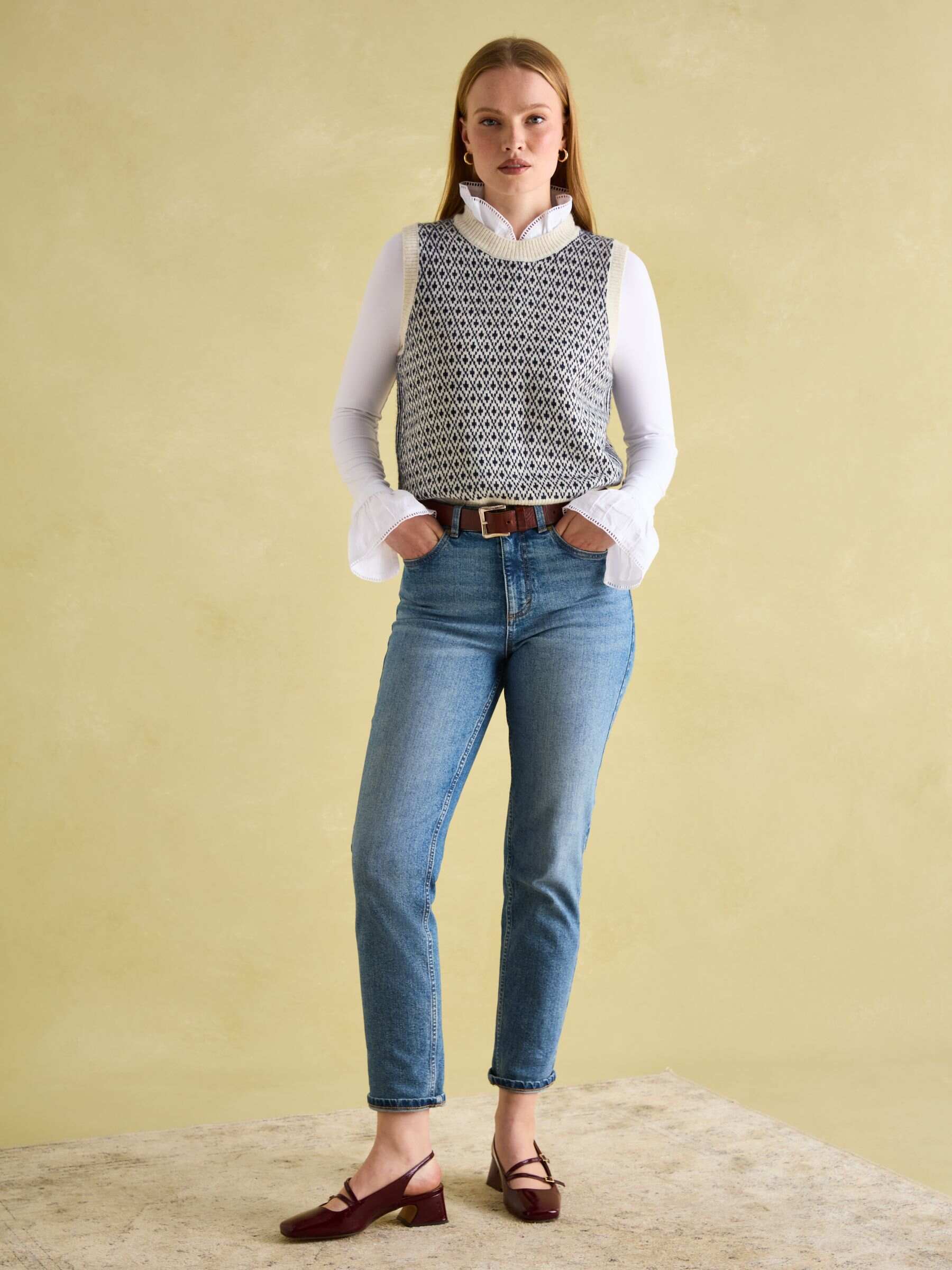 Ingrid Cream/Navy Patterned Knitted Vest