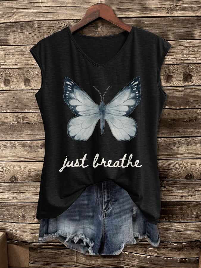 Women's Just Breathe Butterfly Print Vest