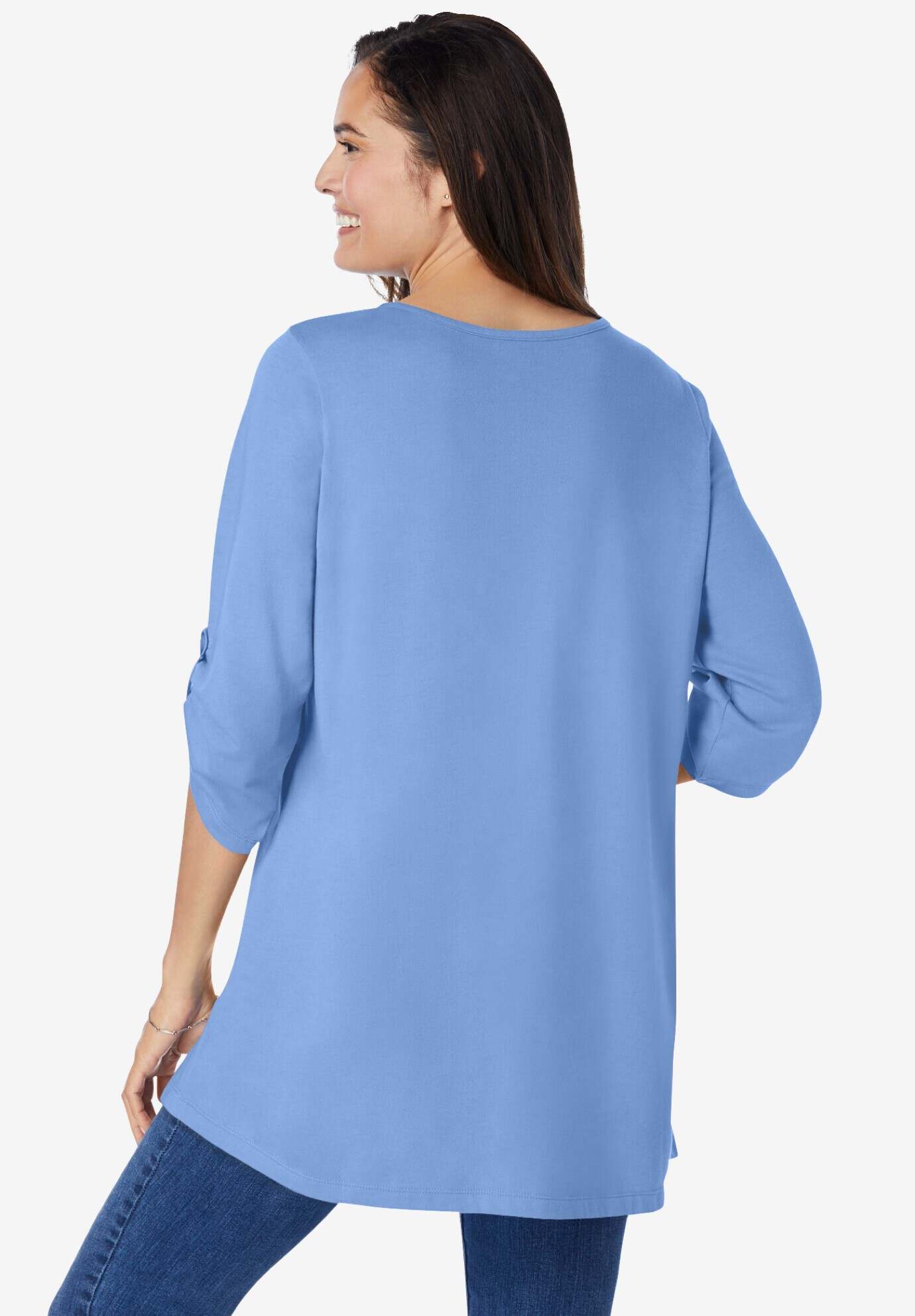 7-Day Three-Quarter Sleeve Pintucked Henley Tunic