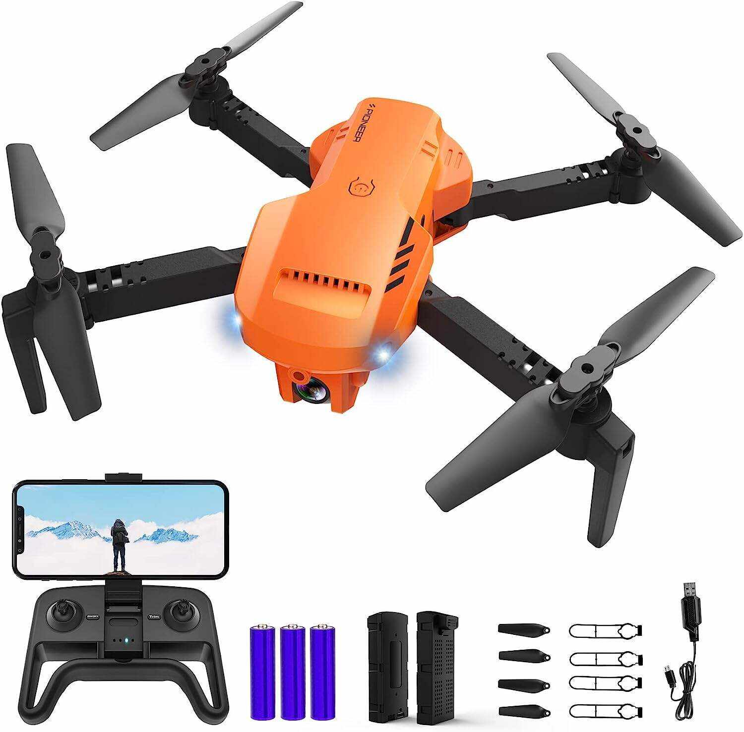 Mini Drone with Camera - 1080P HD FPV Foldable Drone with Carrying Case, 2 Batteries, 90° Adjustable Lens, One Key Take Off/Land, Altitude Hold, 360° Flip, Toys Gifts for Kids and Adults