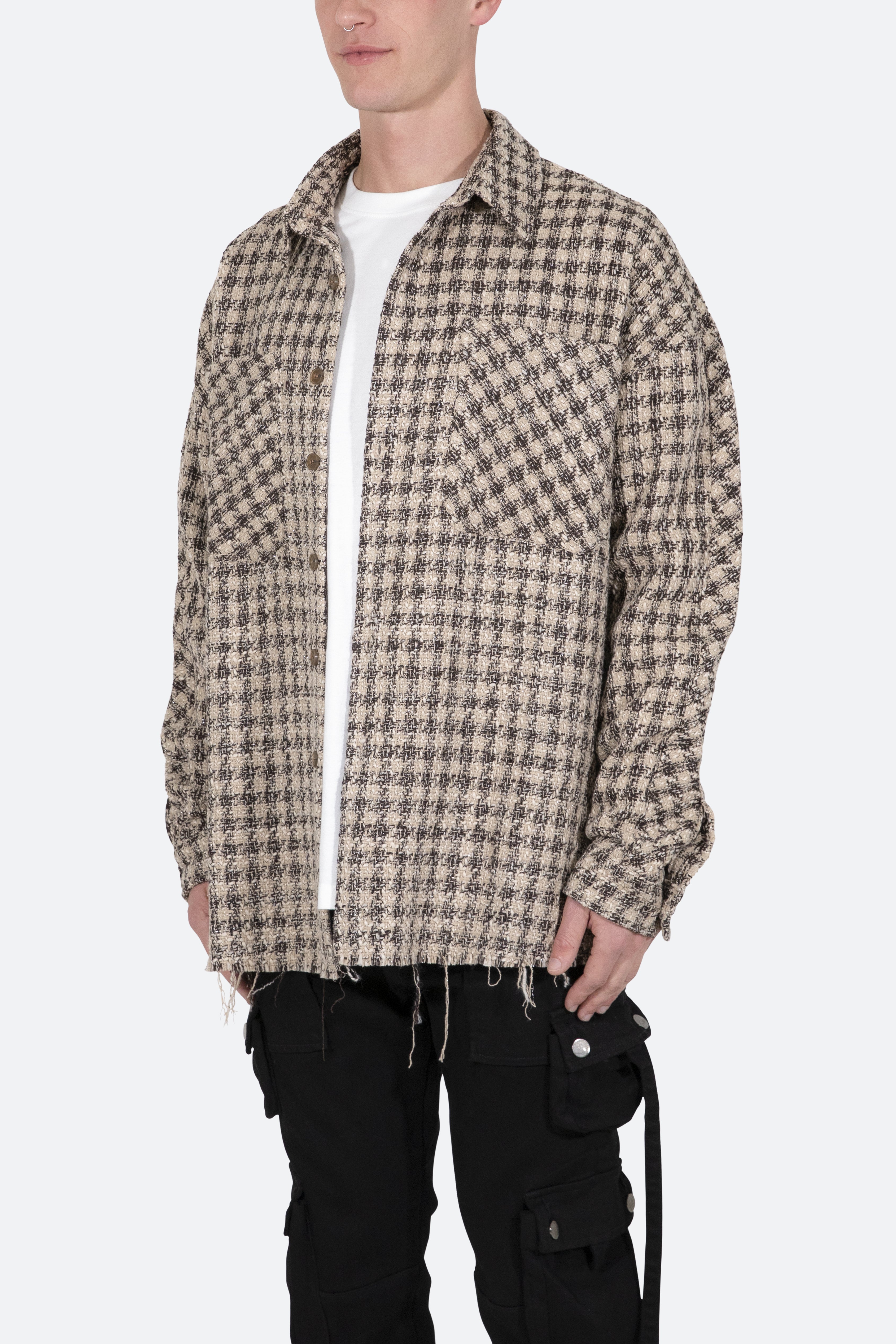 Loose Woven Flannel Shirt - Brown