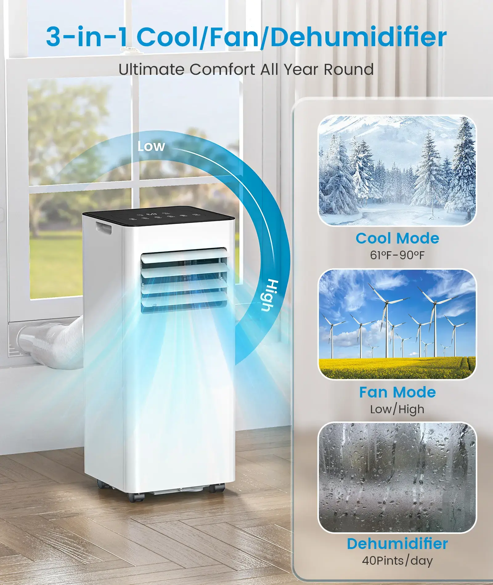 8000/10000 BTU Portable Air Conditioner, 4 Modes Cooling AC Unit with Remote & Timer