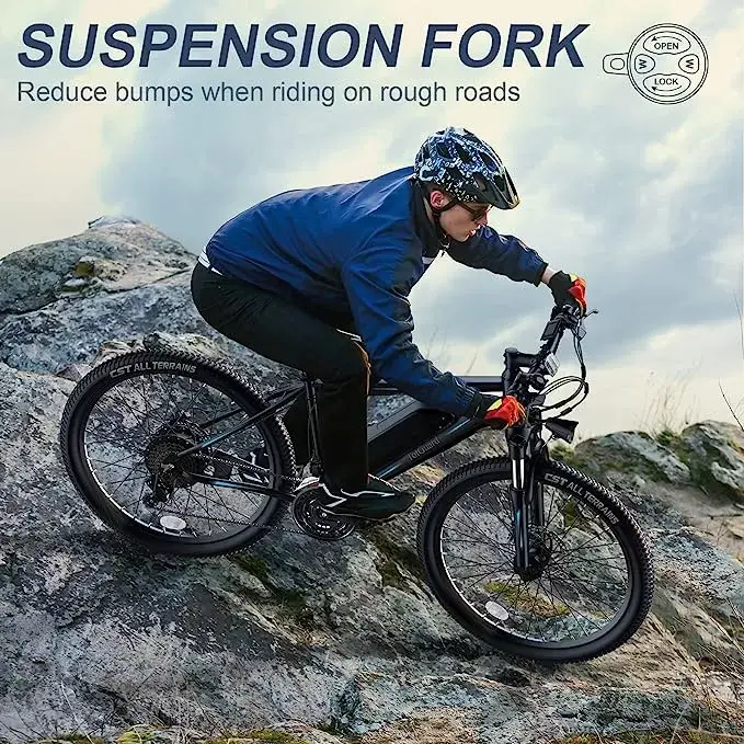 27.5'' E-Bikes with 500W Motor, 21.6MPH Mountain Bike with Lockable Suspension Fork, Removable Battery, Professional 21 Speed Gears Bicycle
