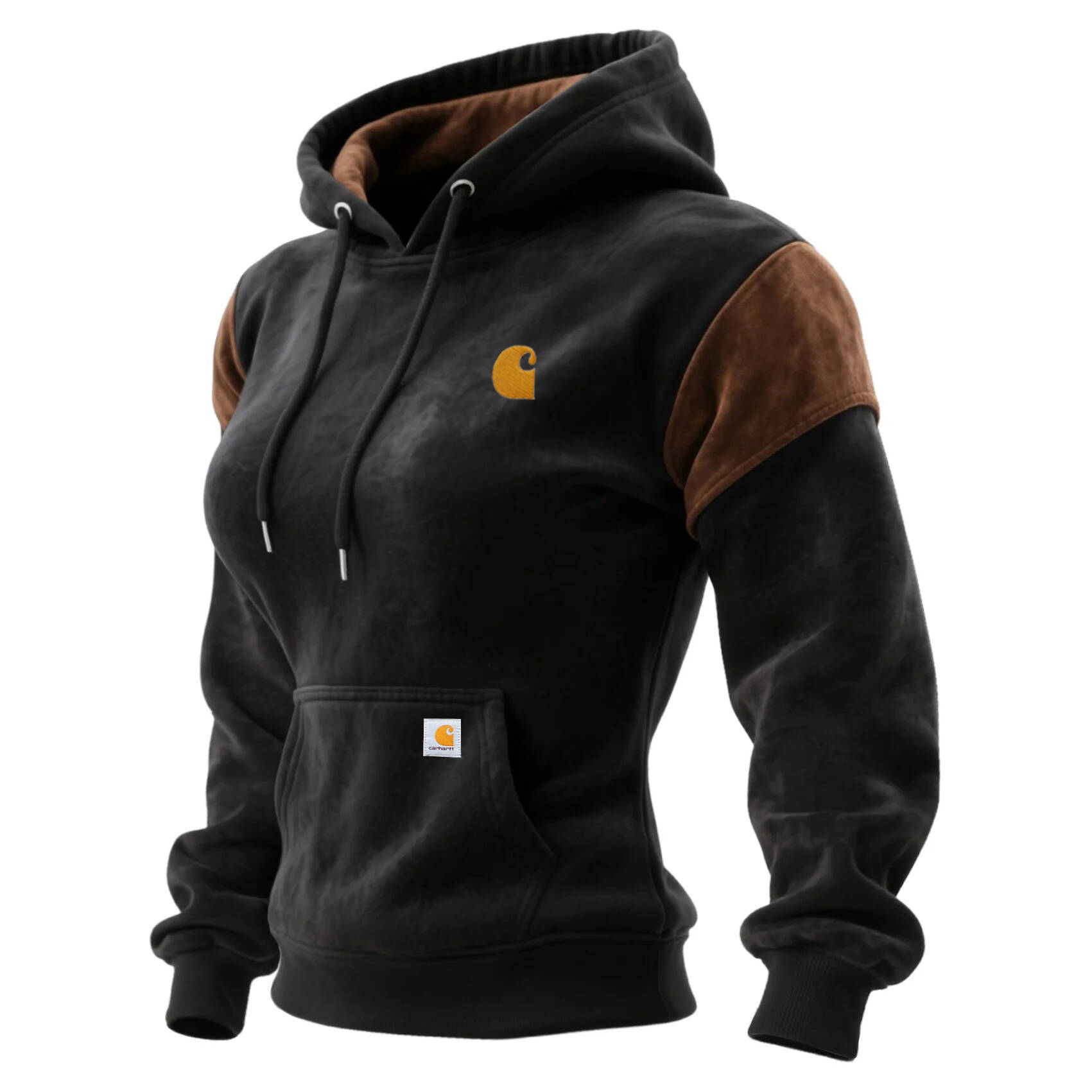 Outdoor Women's Casual Suede Contrast Color Stitching Raglan Sleeve Hooded Sweatshirt Retro Western Sweatshirt