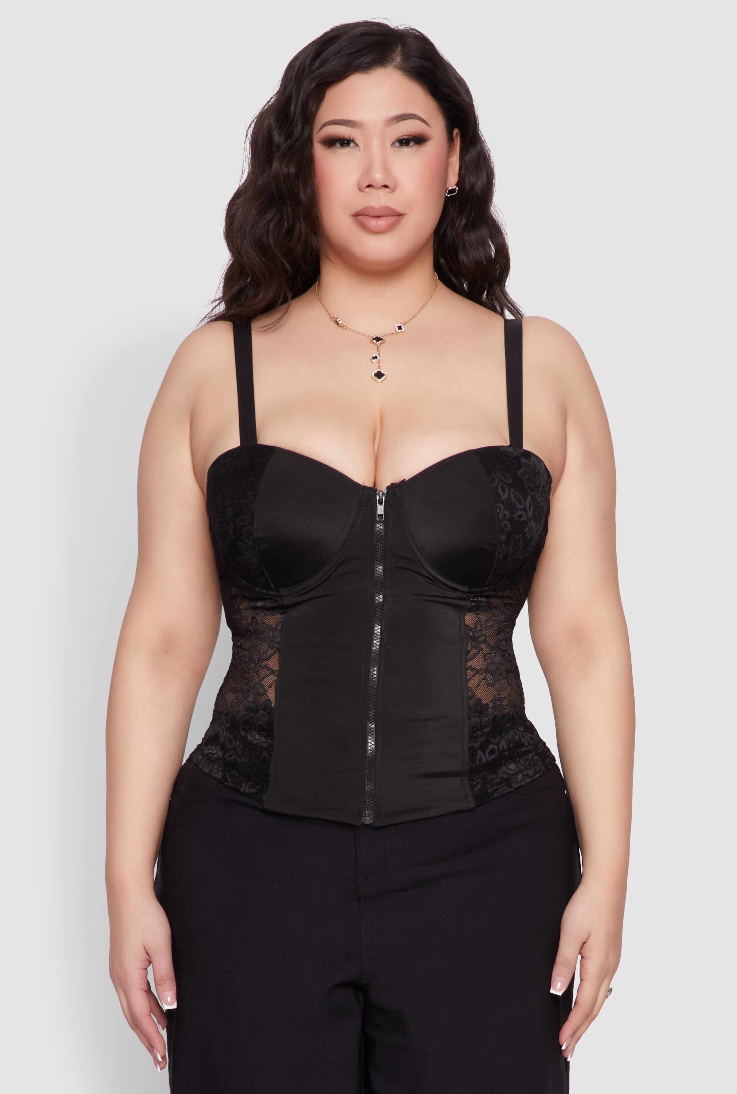 Plus Size Zip Up Lace Bustier Top