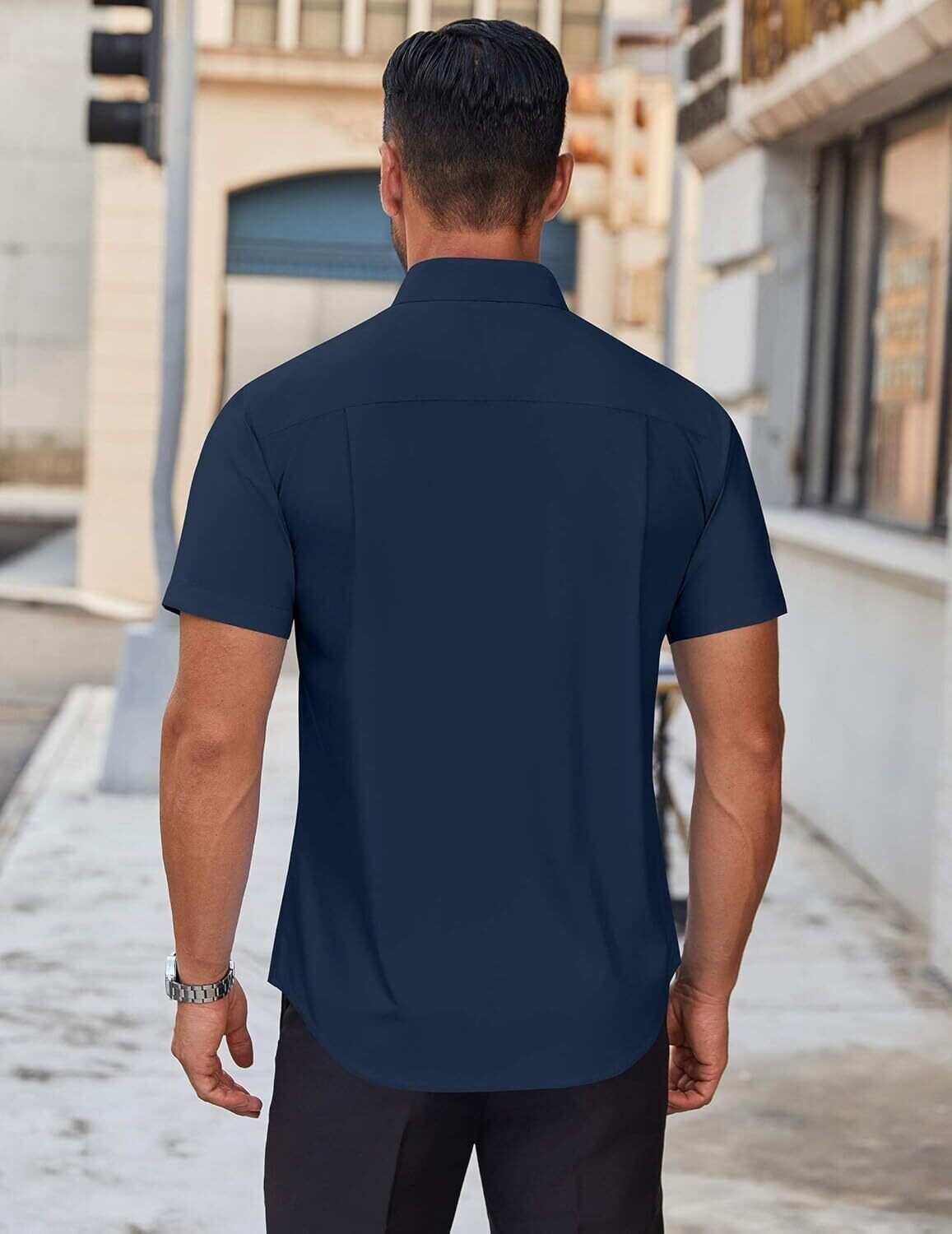 Mens Short Sleeve Dress Shirts Wrinkle Free Casual Button Down Shirts Summer Untucked Dress Shirt