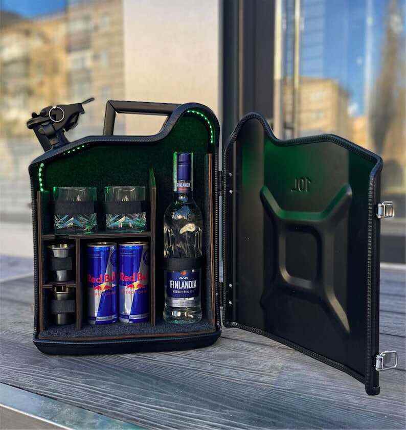 10 L Personal Jerry Can Mini Bar With Vodka Glasses and Illumination Inside, Custom Fuel Bar, Canister Mini Bar, Camping Bar, Home Bar Set