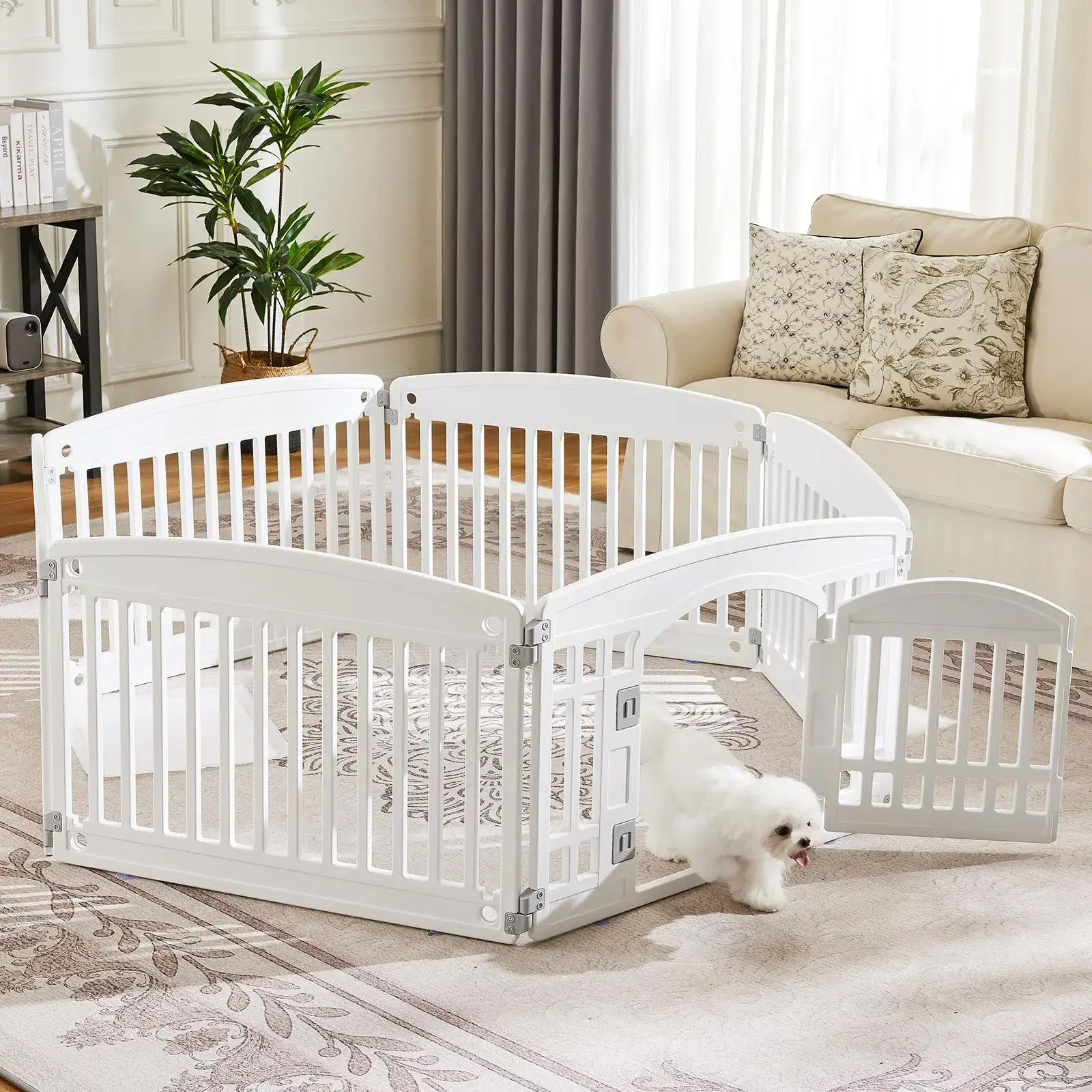 【Deals for You Days】Plastic Pet Playpen - Portable Puppy Fence, Durable Puppy Exercise Pen with Lockable Playpen Gate, Non-Slip Bottom, for Indoor & Outdoor Use, Playpen Gate Playpens