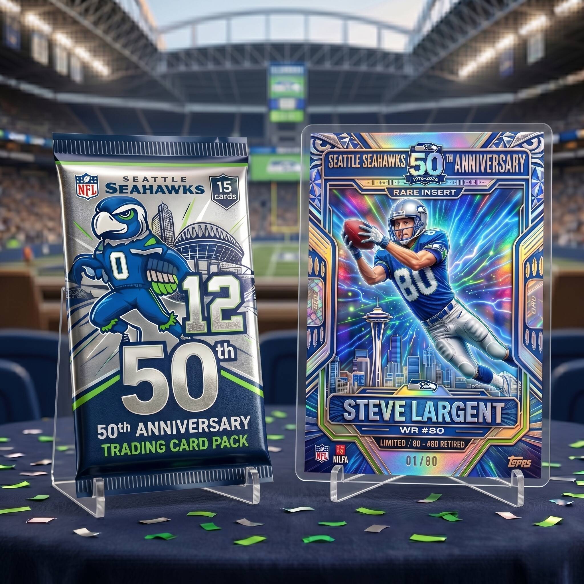 Seattle Seahawks 50th Anniversary Collector's Hobby Box Trading Cards, Limited Edition
