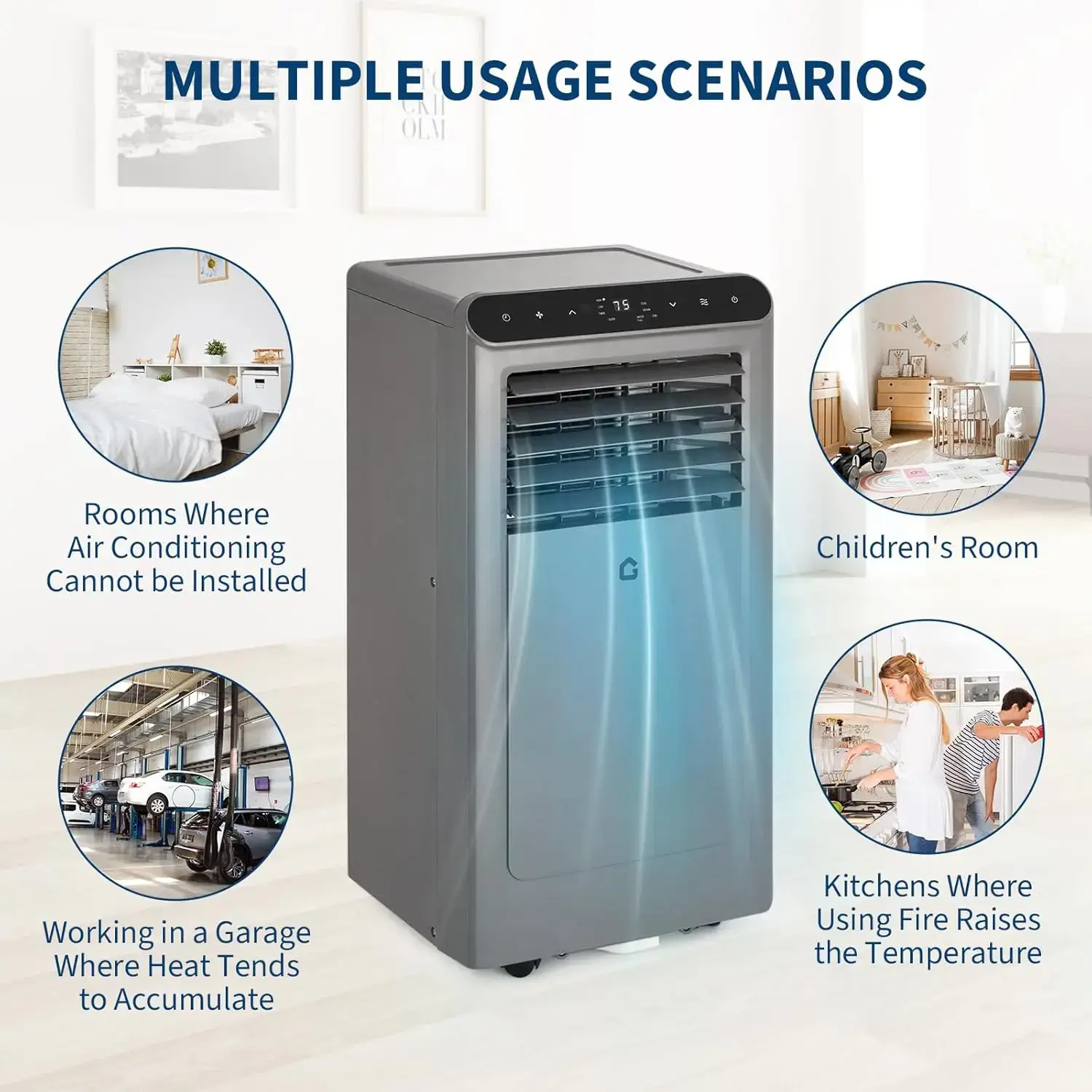 10000 BTU Portable Air Conditioners, 4-In-1 Portable AC Unit for Rooms Up to 350 Sq. Ft, Dehumidifier, Fan, Energy Saving, Remote Control, 24 Hour Timer, Sleep Mode, for Bedroom/Office