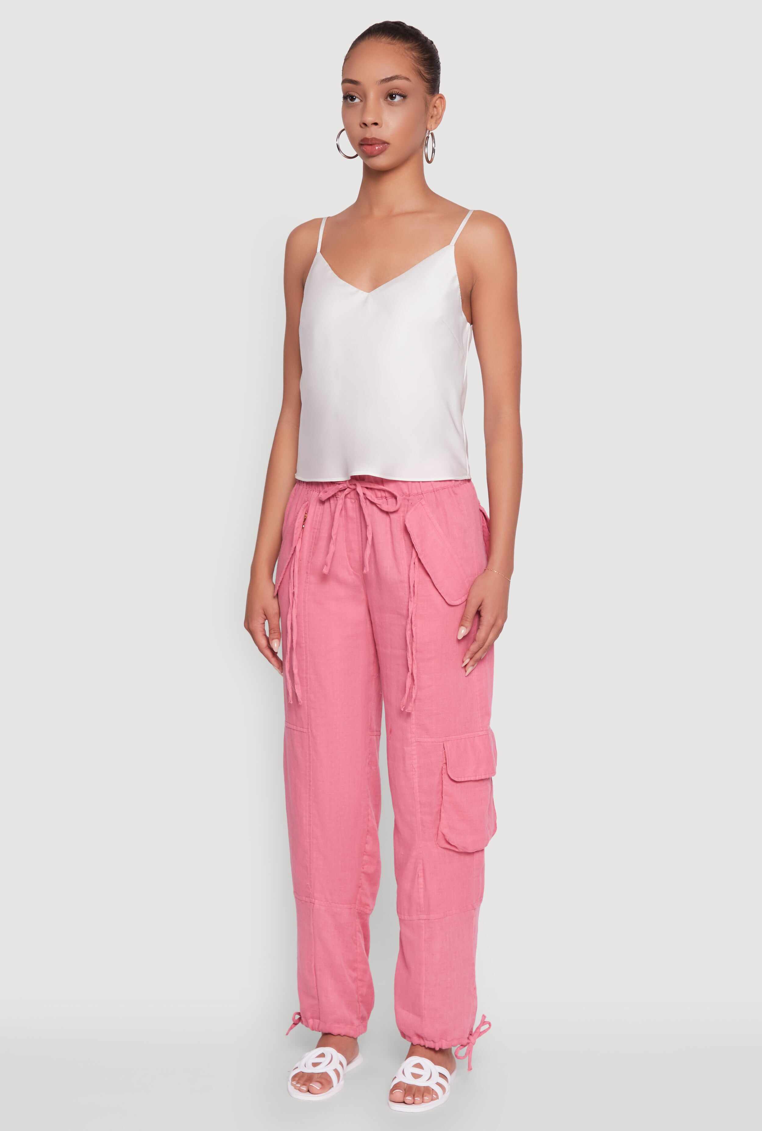 Zip Pocket Drawstring Waist Utility Joggers