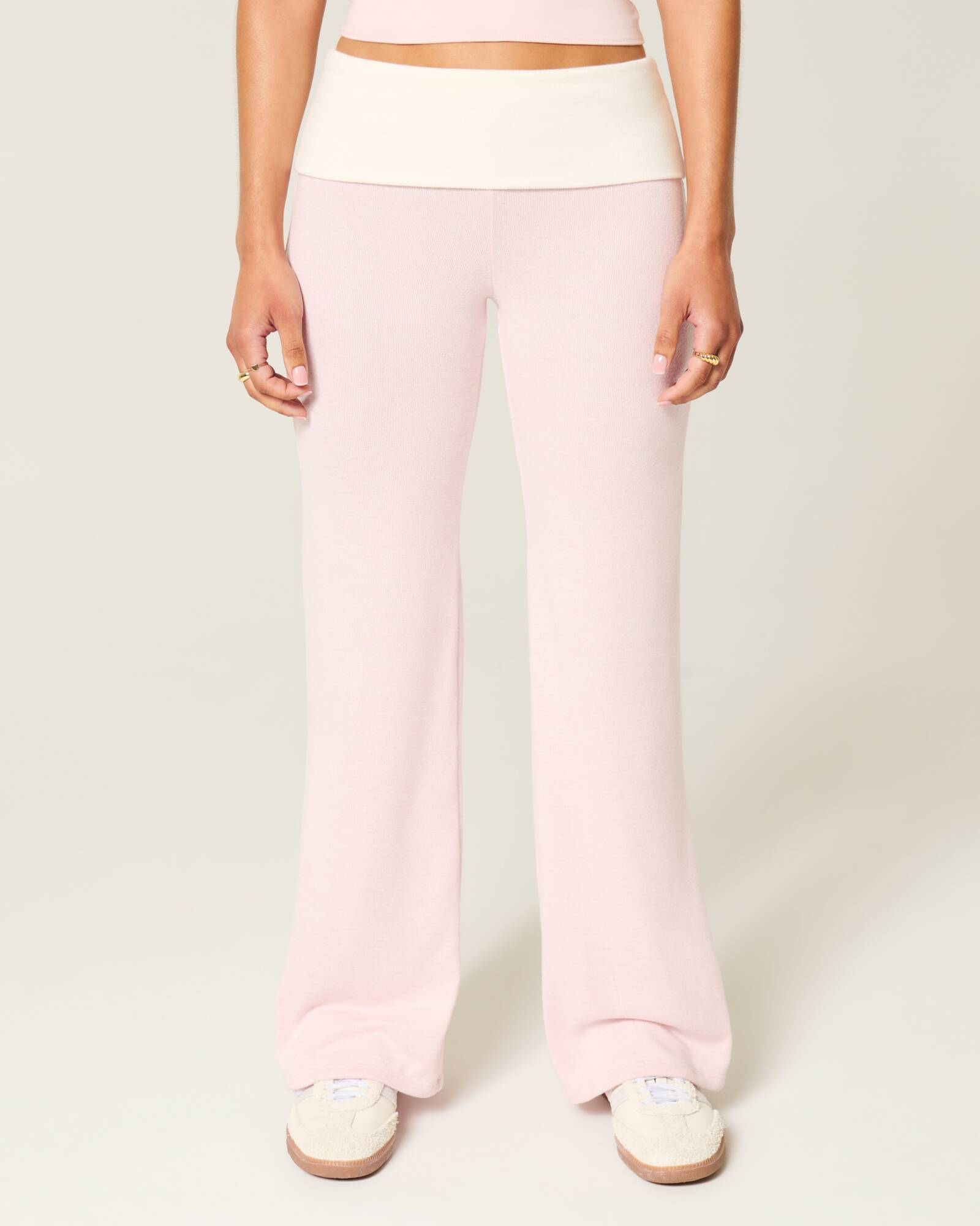 Foldover Waist Knit Flare Pants