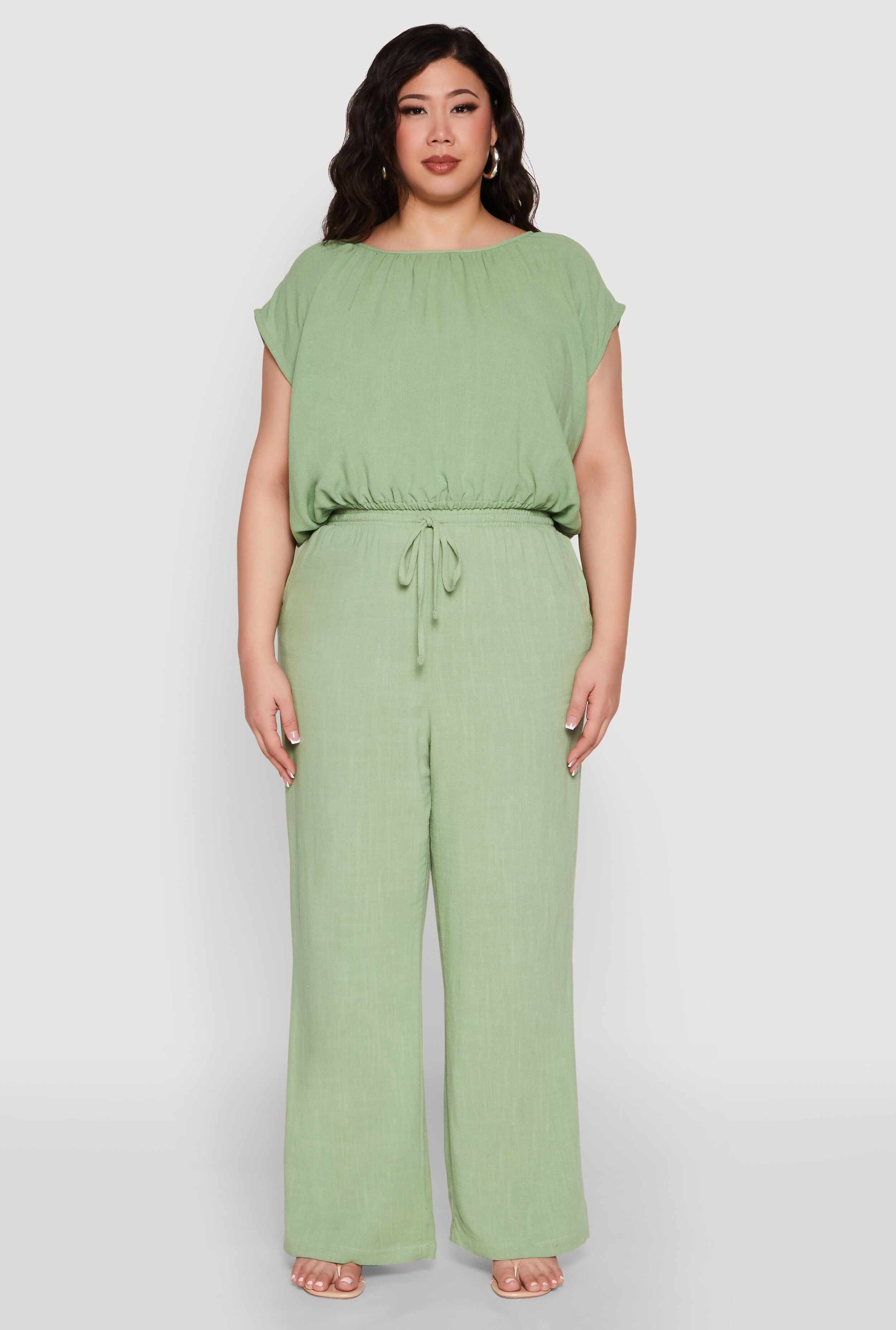 Plus Size Linen Dolman Sleeve Crop Top