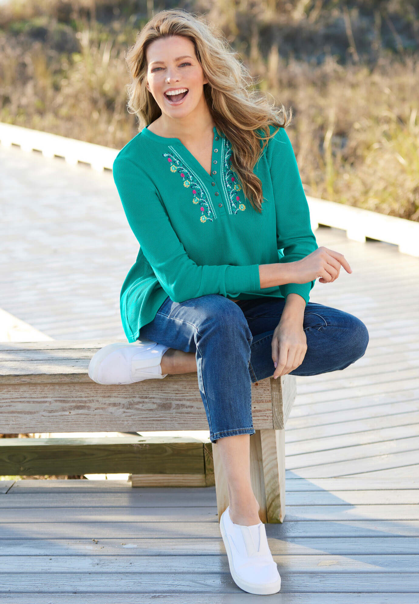 Embroidered Thermal Henley Tee