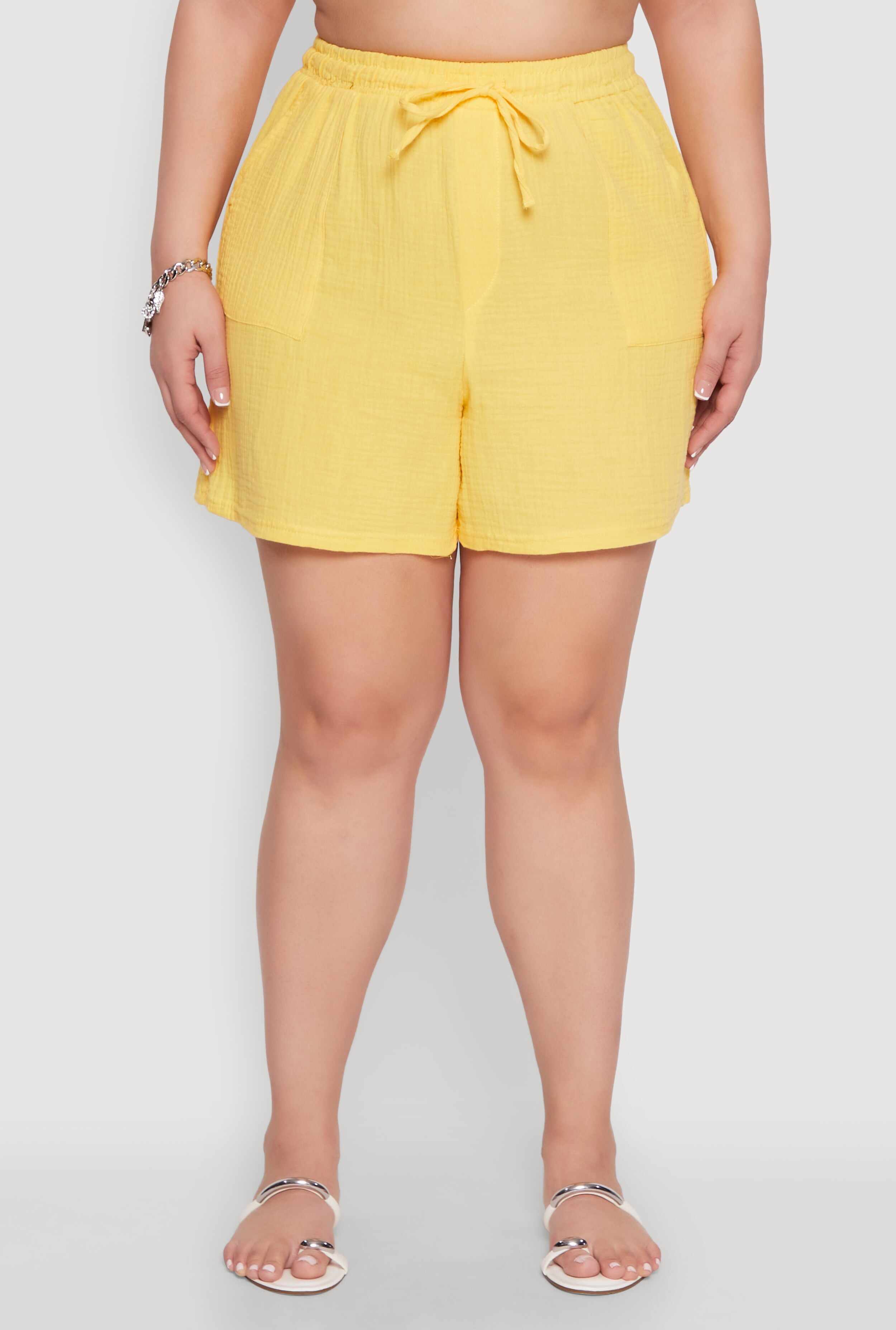 Plus Size Gauze Knit Drawstring Shorts