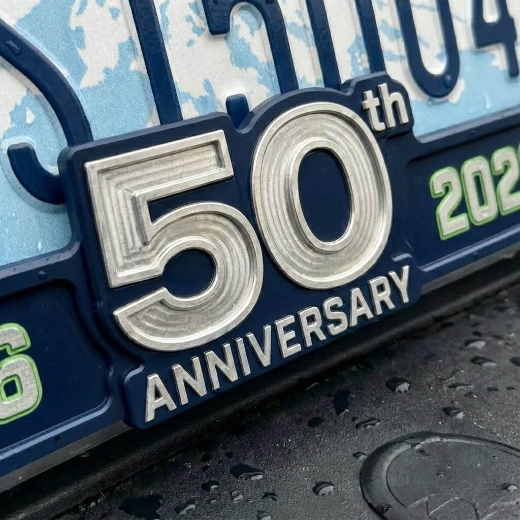 Seattle Seahawks 50th Anniversary Premium Metal Frame (1976-2026)