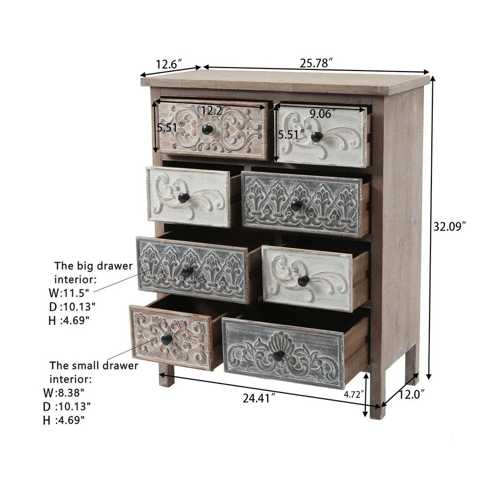 The Curated Nomad Brewa Varied Rustic Carved Wood 8-Drawer Chest - 32.09