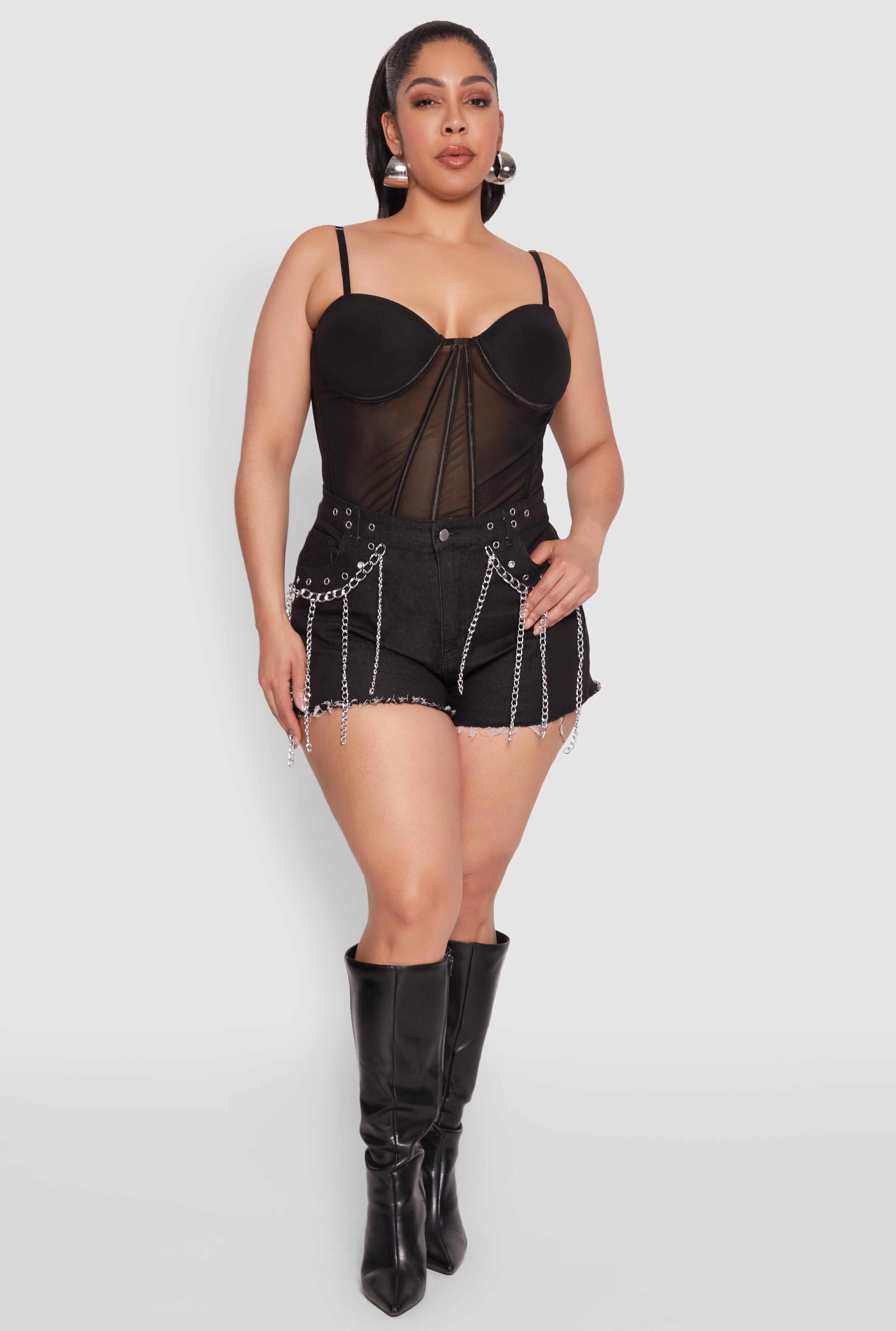 Plus Size Mesh Zip Back Bustier Top