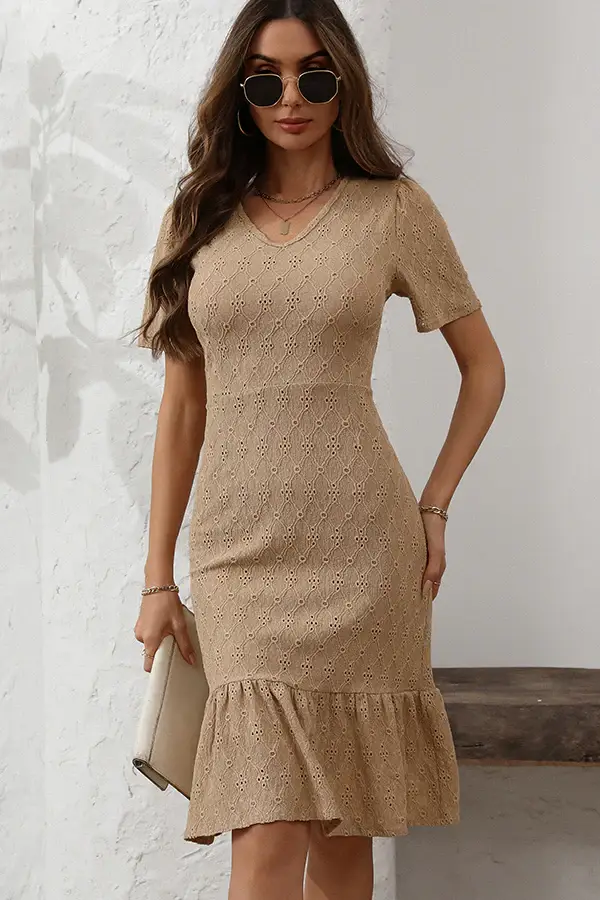 Fashion Solid Ruffle Hem Bodycon Dress