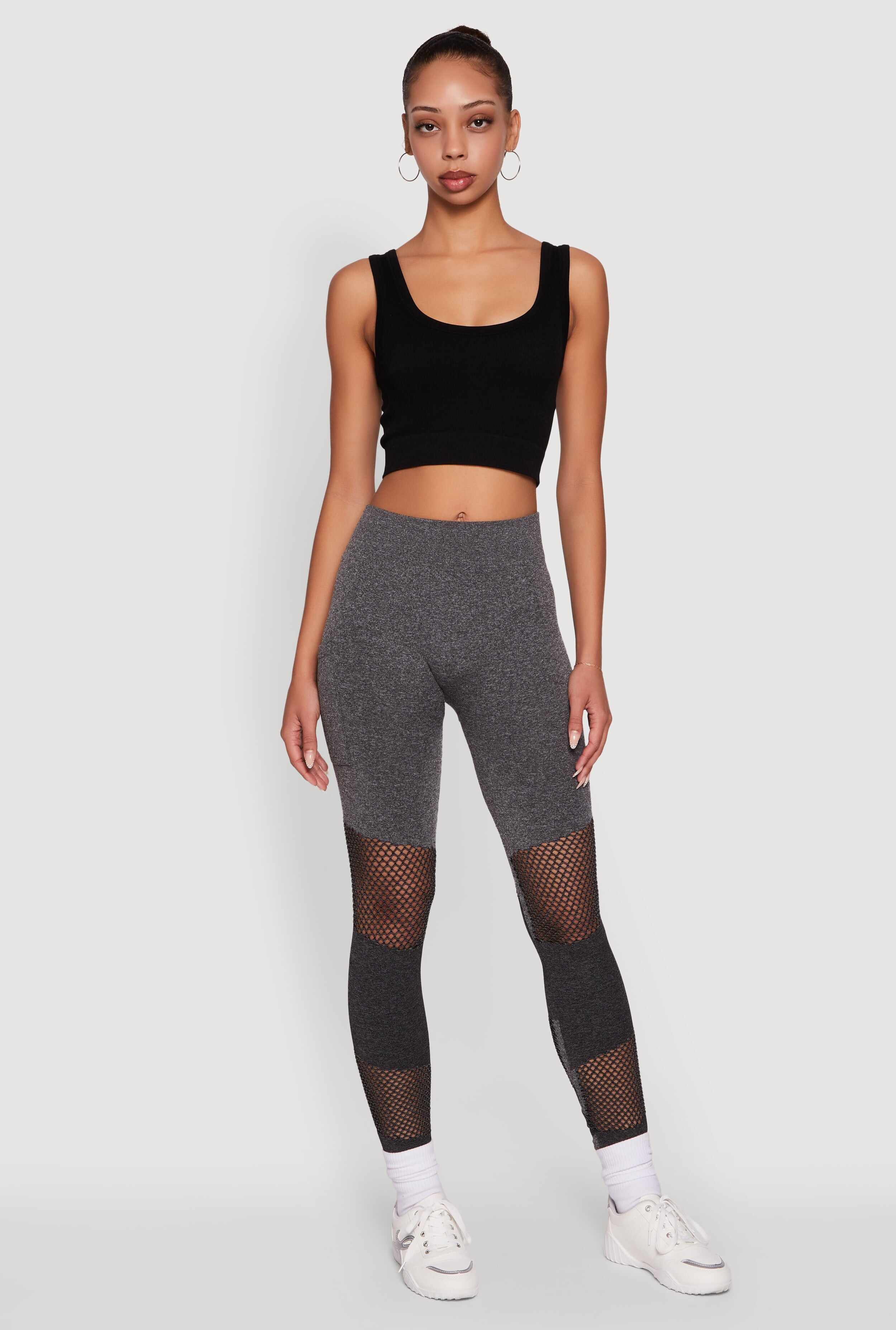 Laser Cut Color Block Leggings with Cell Phone Pocket