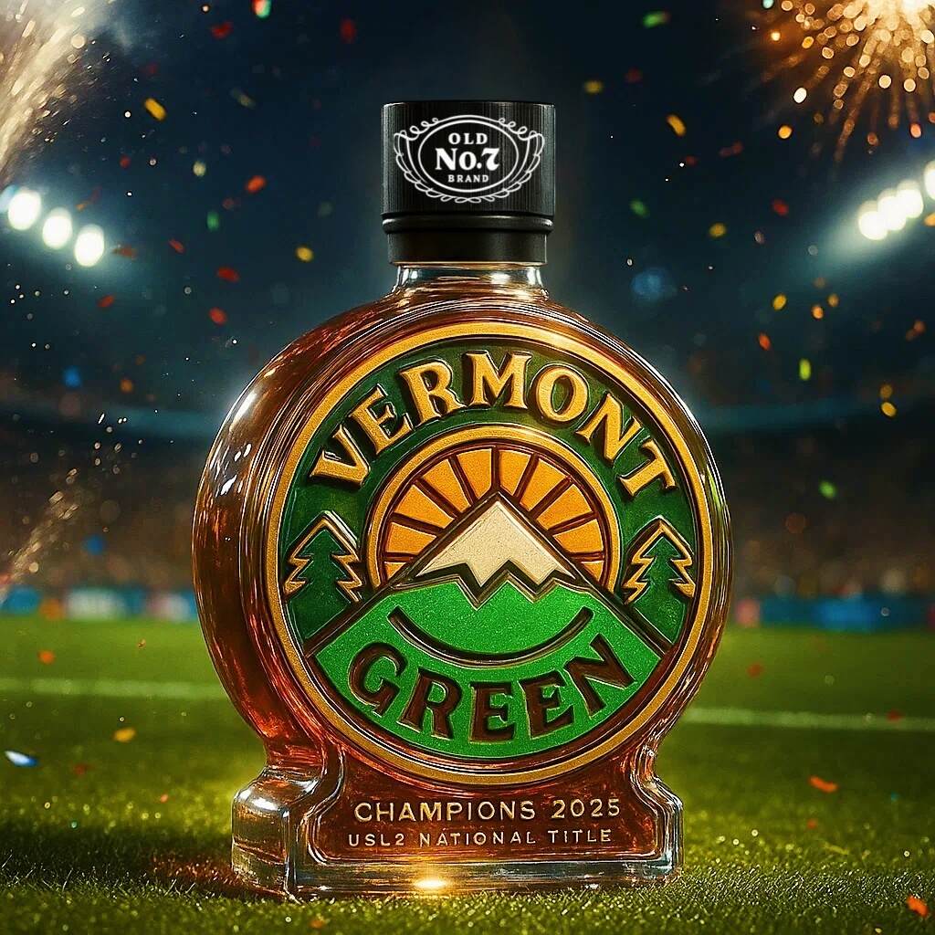 Vermont Green FC 2025 USL2 National Champion Whiskey Bottle