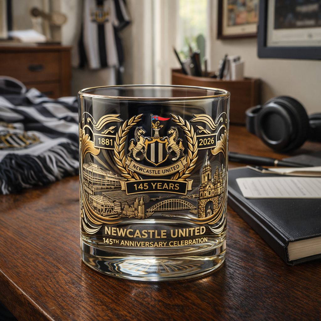 Newcastle United 145th Anniversary Commemorative Whiskey Glass (1881–2026)