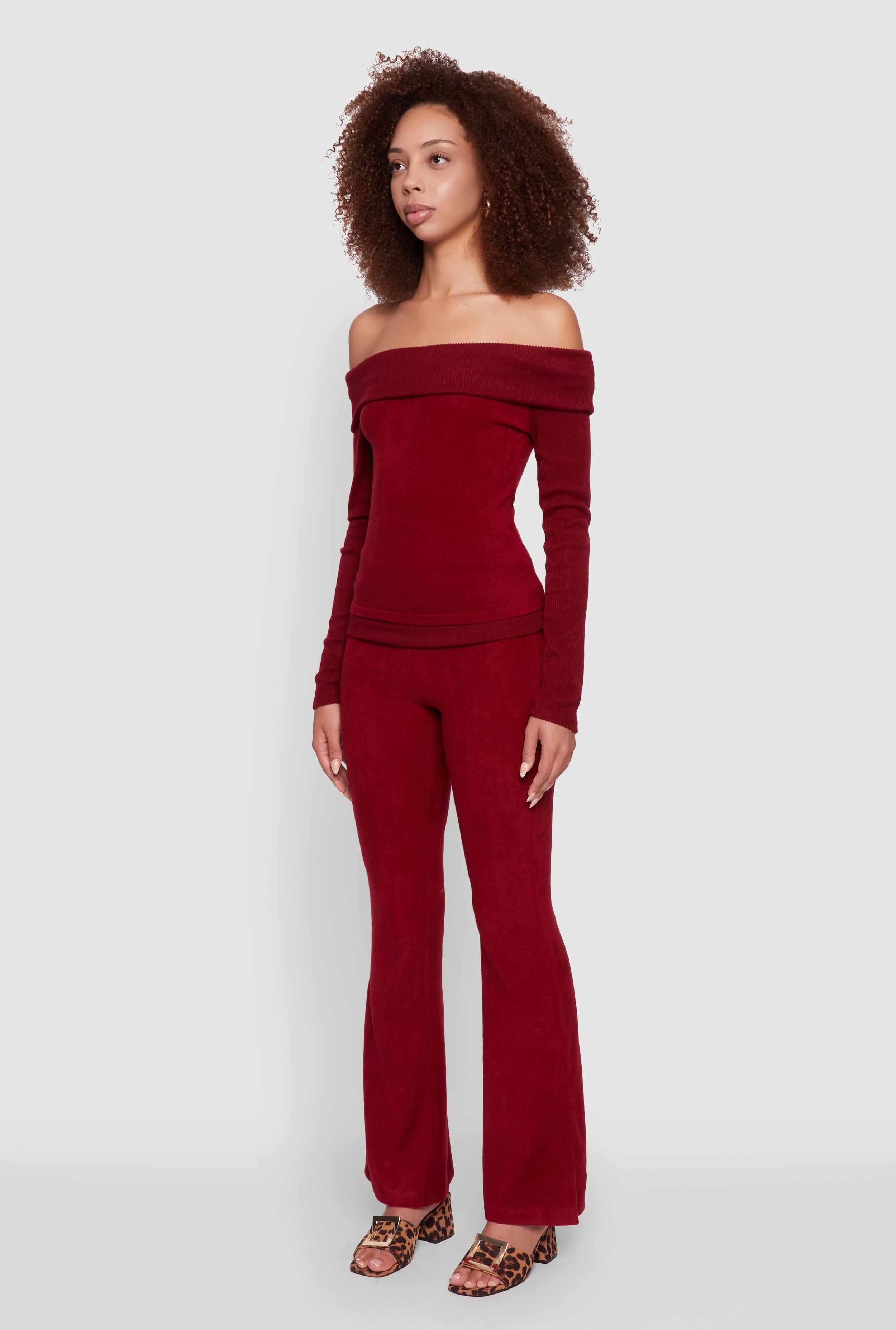 Haute Monde Fold Over Off The Shoulder Long Sleeve Blouse