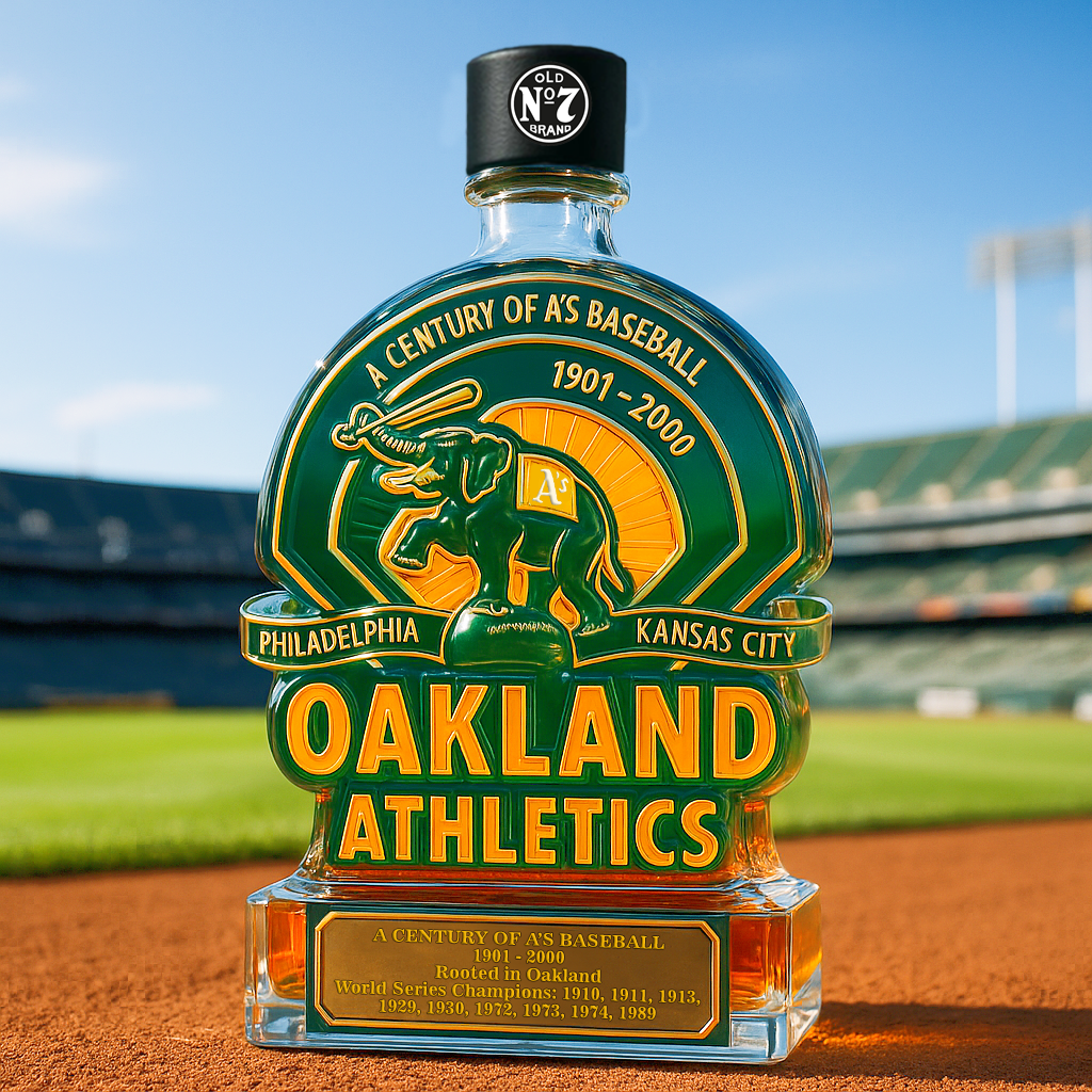 Oakland Athletics 100th Anniversary Whiskey Bottle