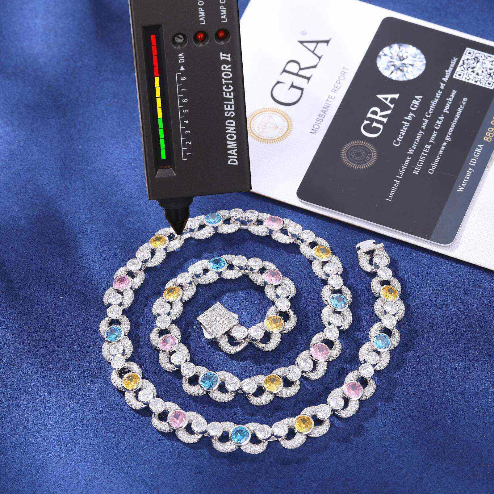 TestTest 10mm S925 Moissanite Infinity Link Chain With Colorful CZ Mainstones