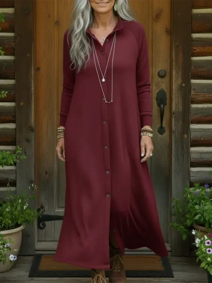 🔥Summer Arrivals🌟Casual And Cozy Button-up Sweatshirt Dress