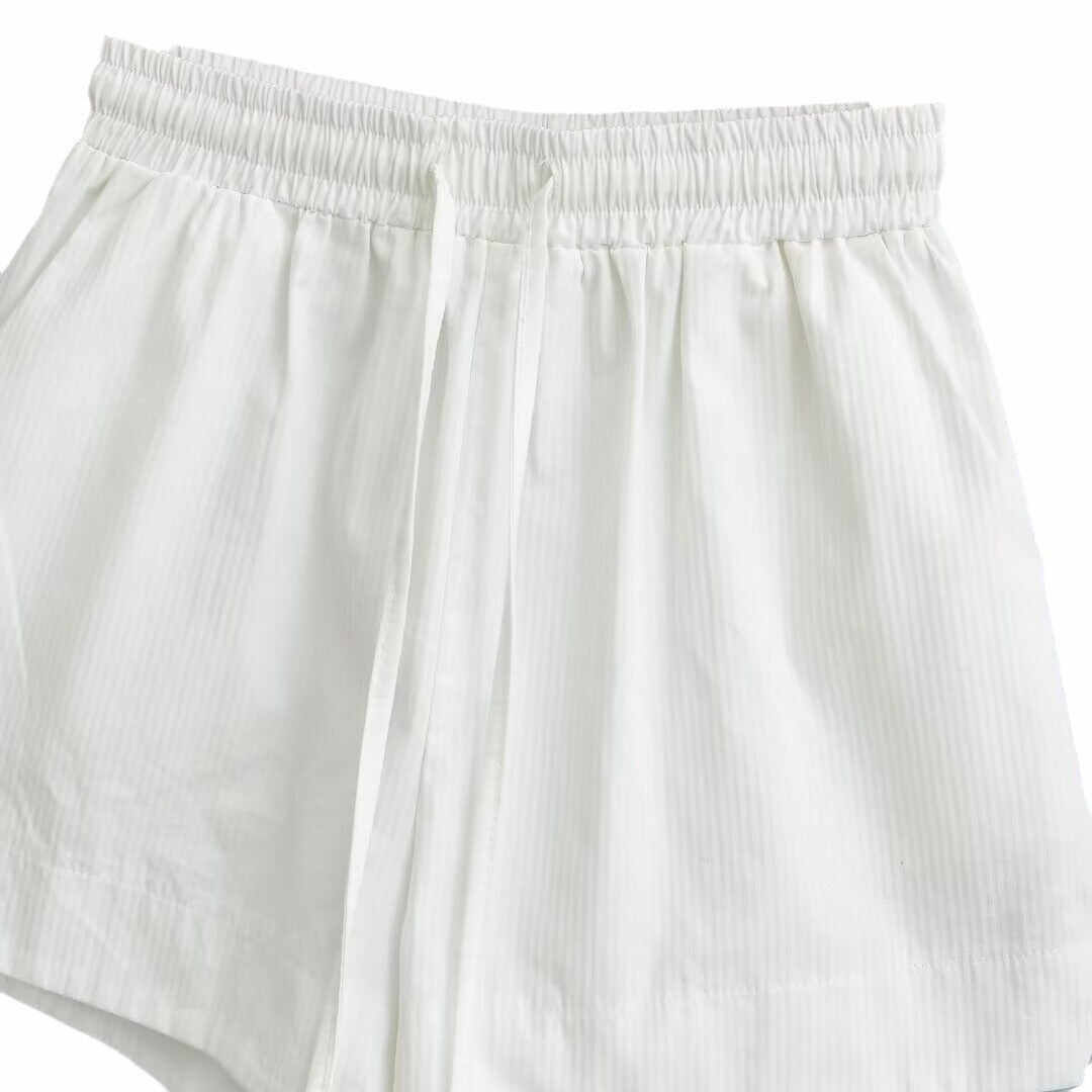 Summer Retro White High-waist Loose Drawstring Shorts Women's Fashion Casual