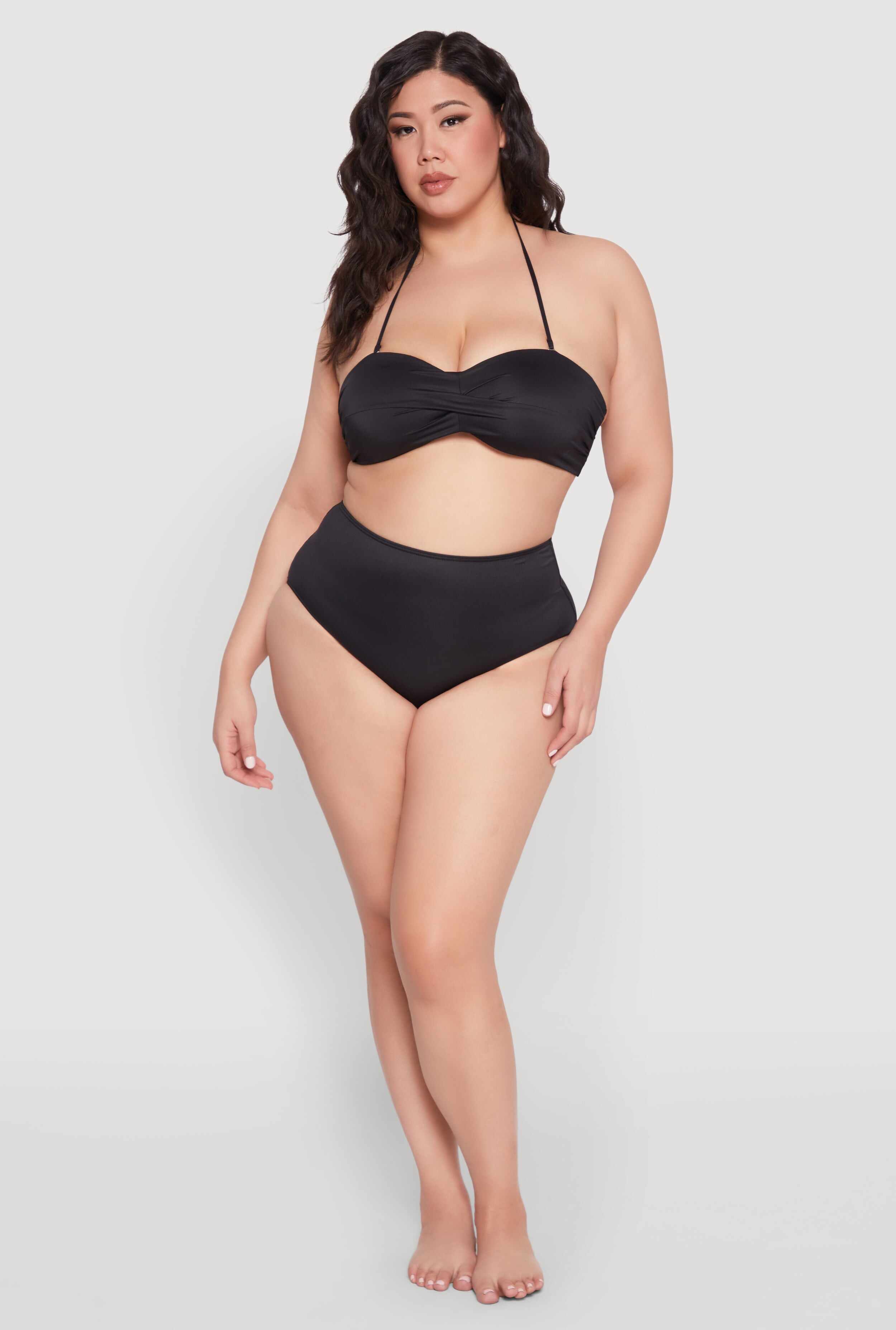 Plus Size Twist Front Bandeau Swim Bikini Top