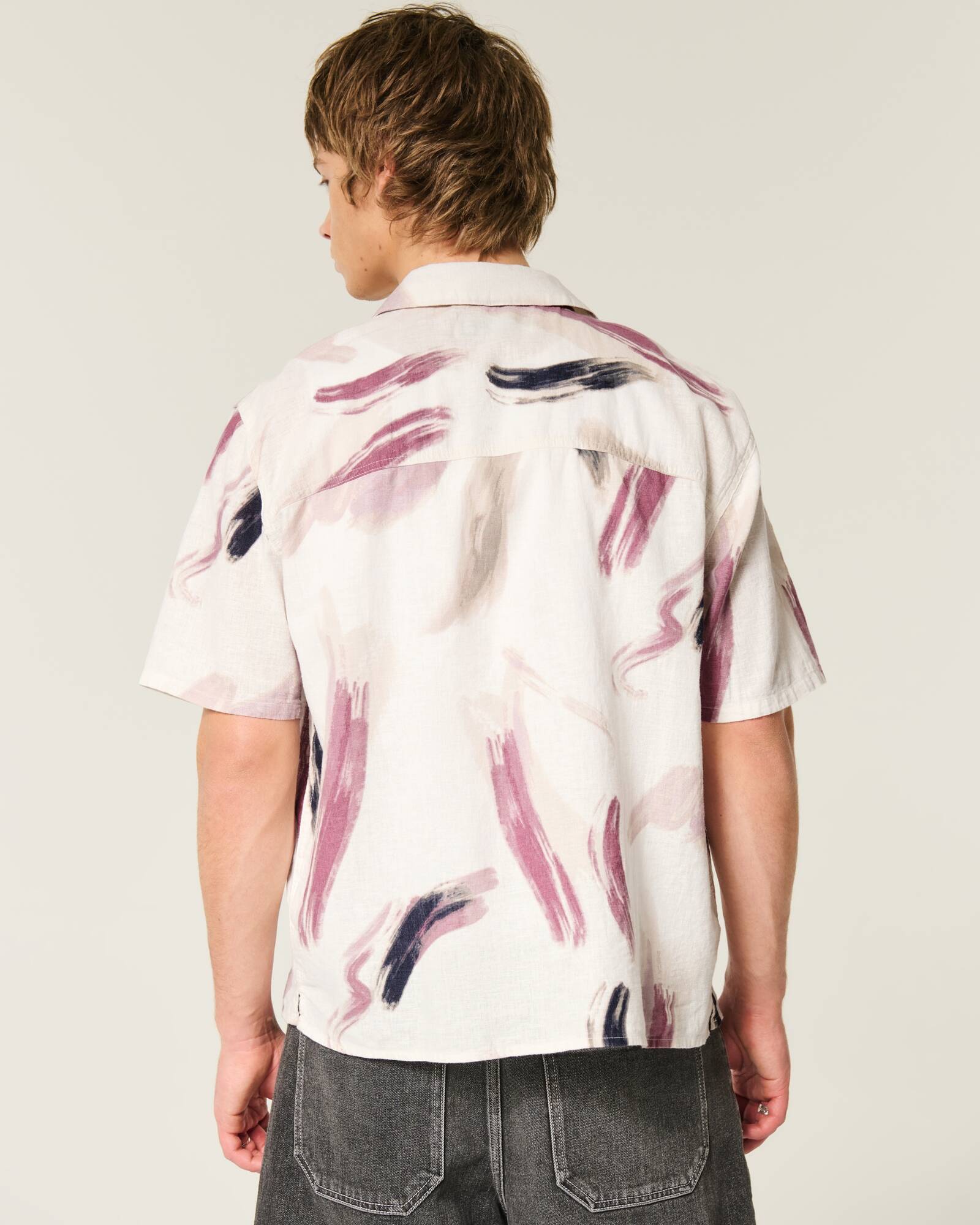Boxy Short-Sleeve Linen-Blend Shirt